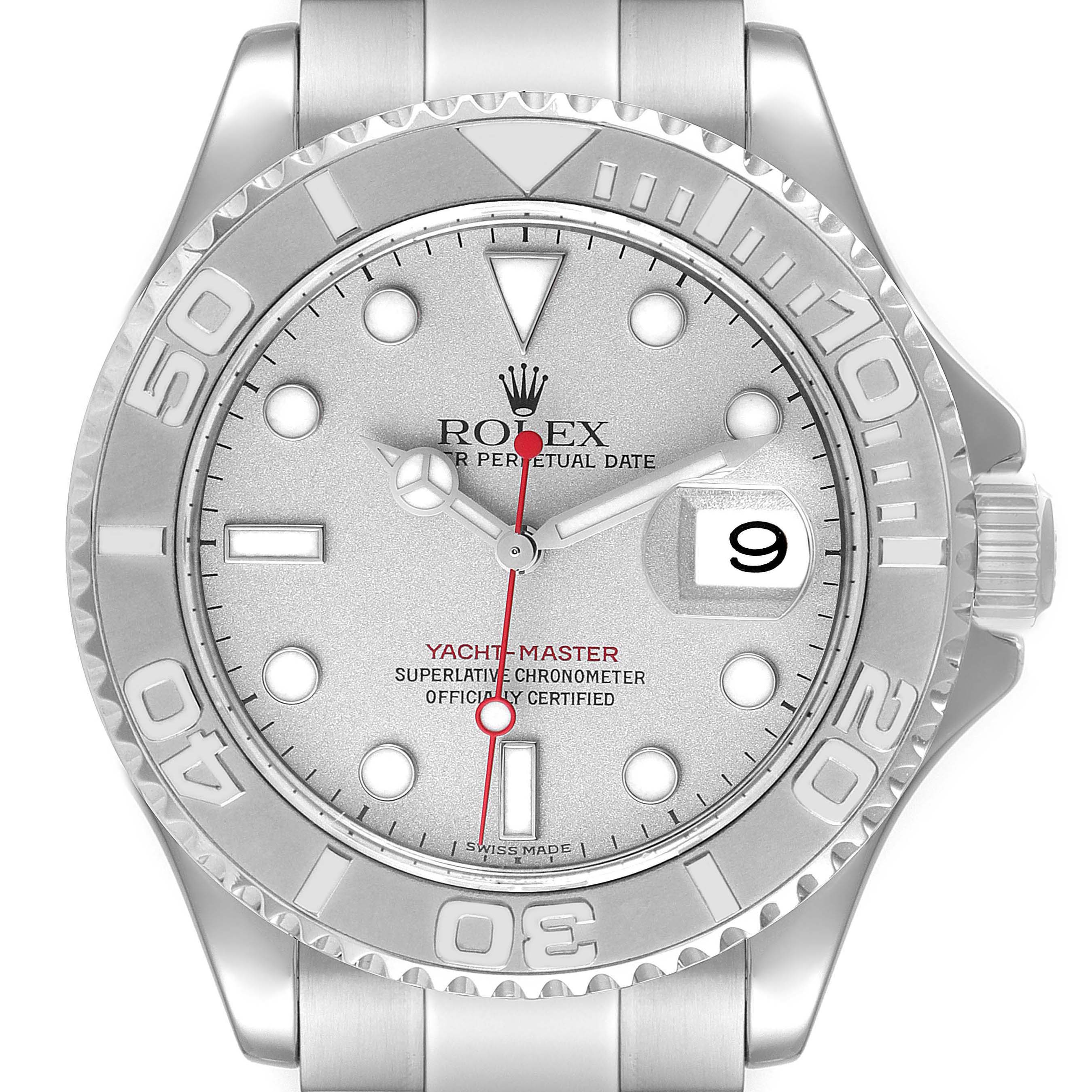 Rolex Yachtmaster 40 Steel Platinum Dial Bezel Mens Watch 16622