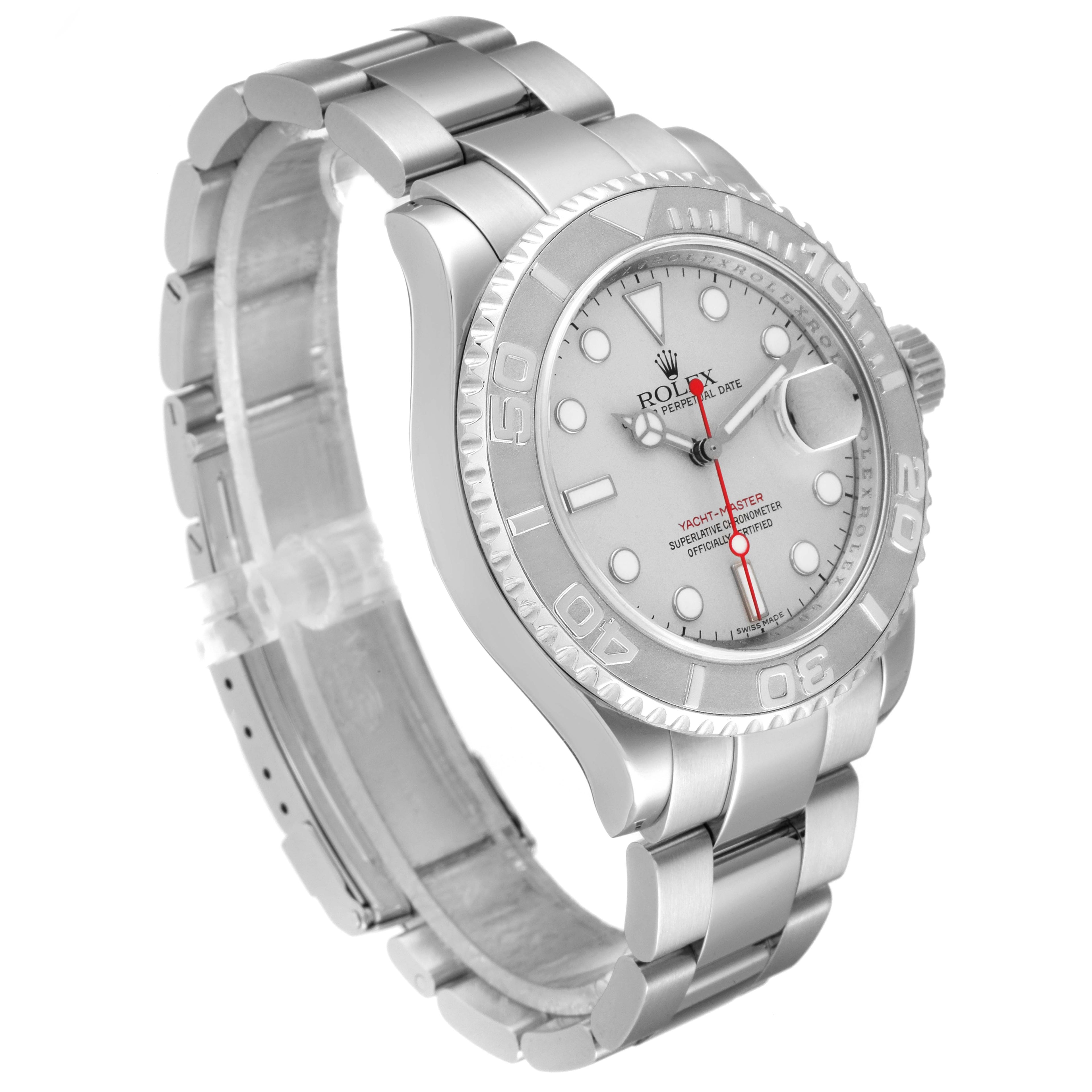 Rolex Yachtmaster 40 Steel Platinum Dial Bezel Mens Watch 16622 Box Card