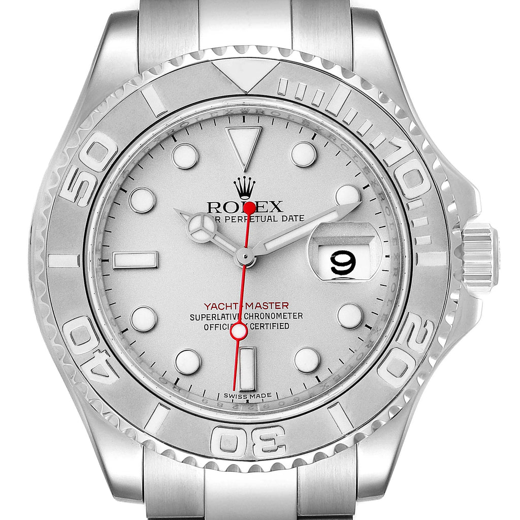 Rolex Yachtmaster 40 Steel Platinum Dial Bezel Mens Watch 16622 Box Card