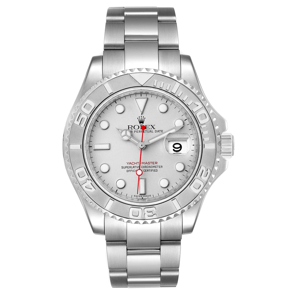 Rolex Yachtmaster 40 Steel Platinum Dial Bezel Mens Watch 16622 Box Card