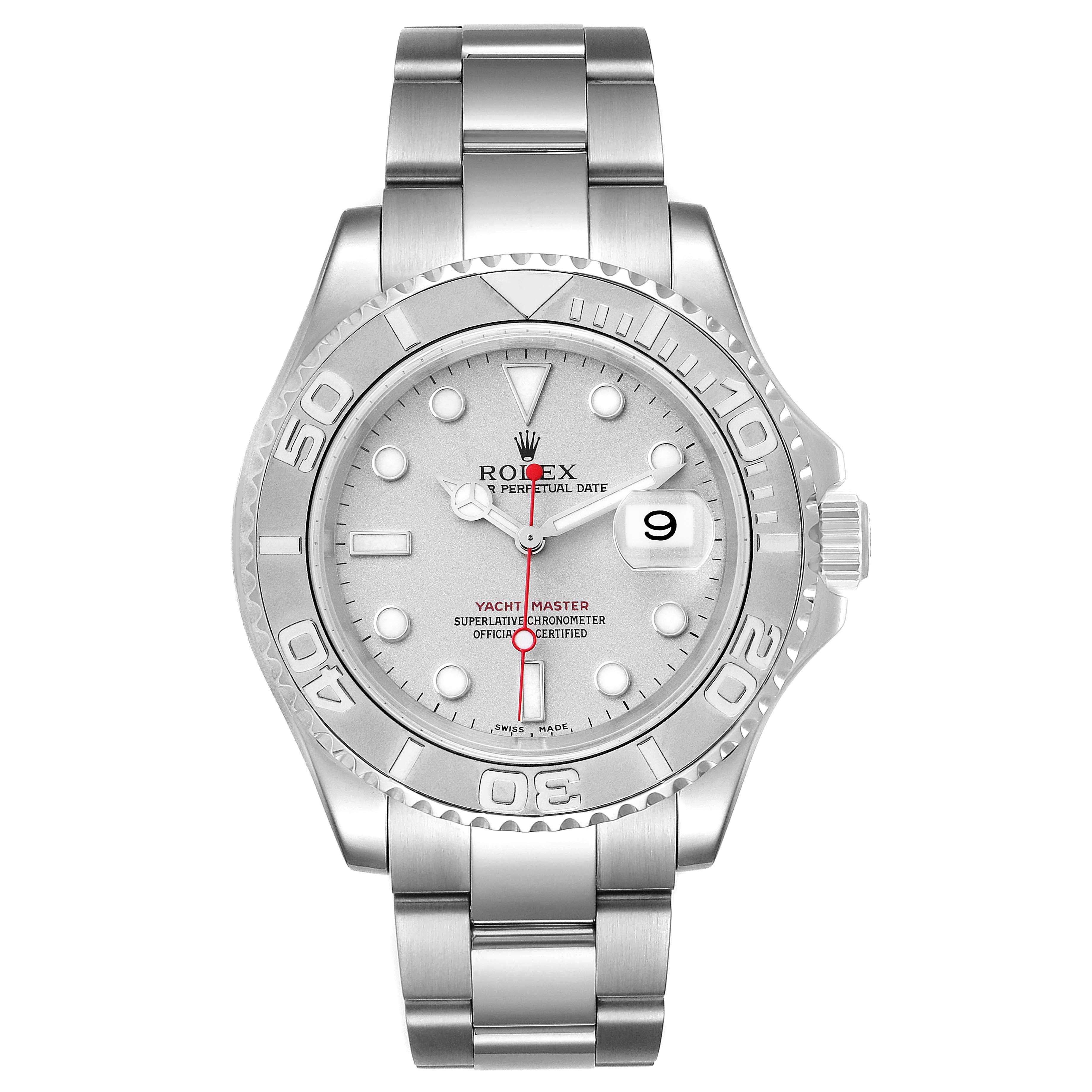 Rolex Yachtmaster 40 Steel Platinum Dial Bezel Mens Watch 16622 Box Papers
