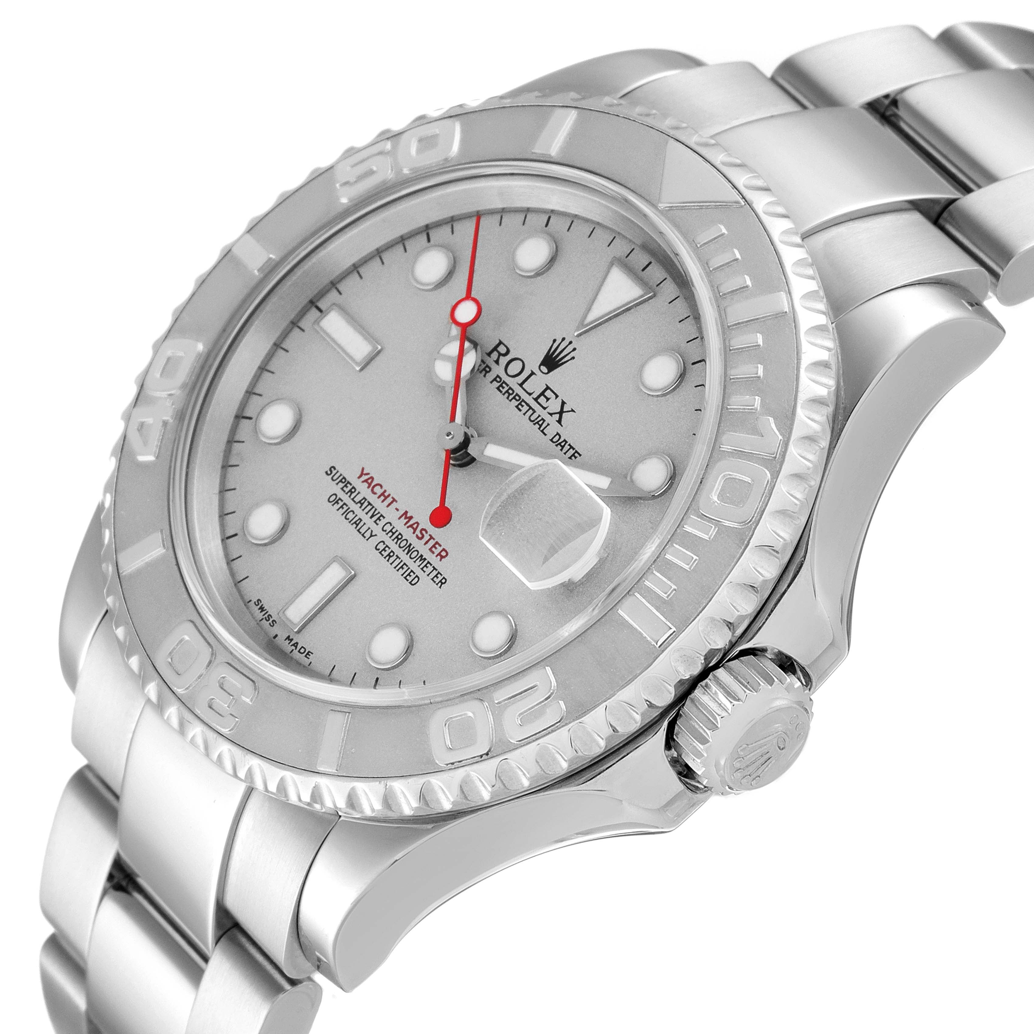 Rolex Yachtmaster 40 Steel Platinum Dial Bezel Mens Watch 16622 Box Papers