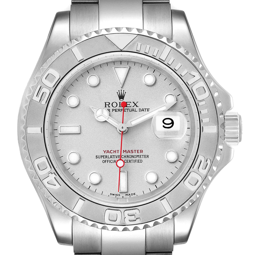 Rolex Yachtmaster 40 Steel Platinum Dial Bezel Mens Watch 16622 Box Papers