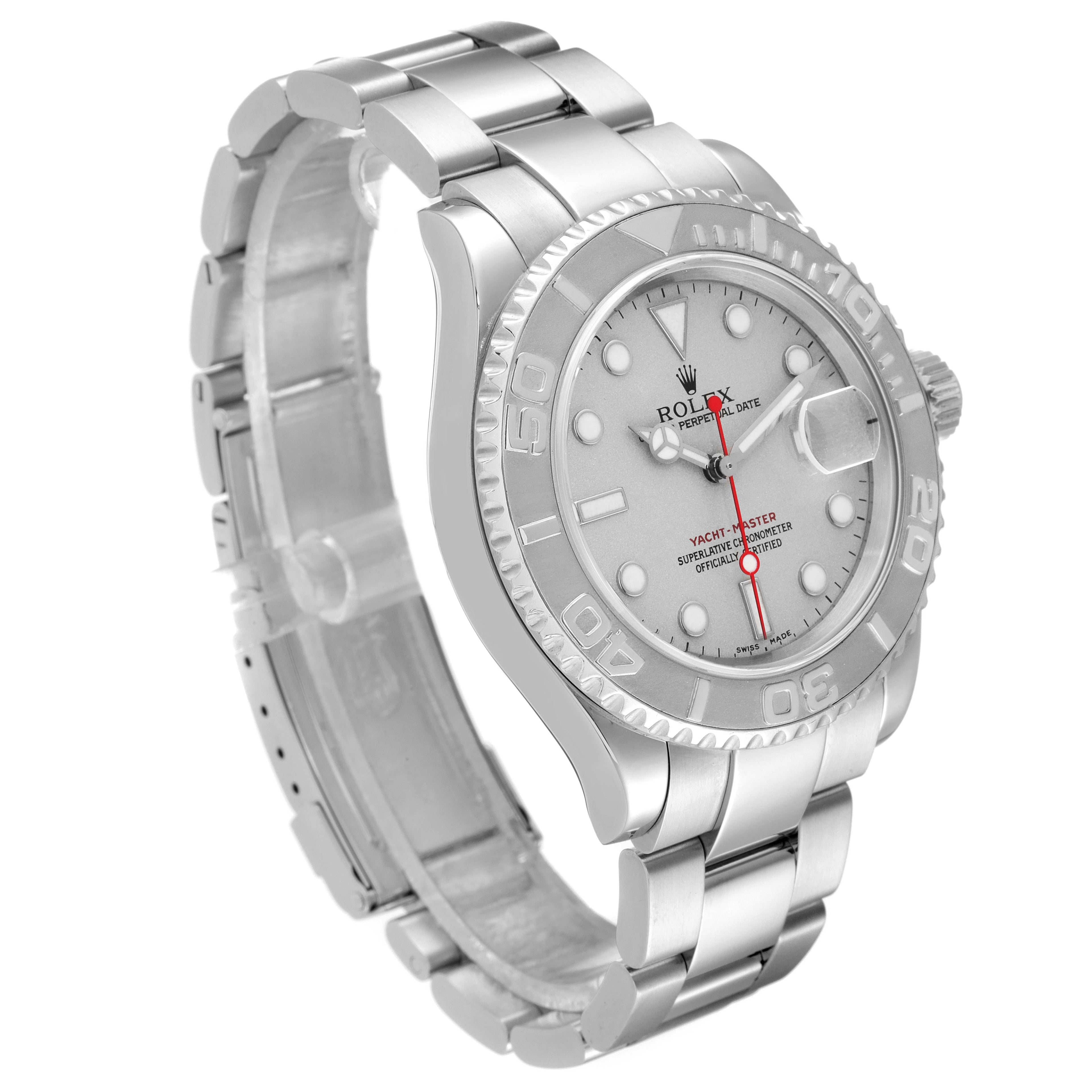 Rolex Yachtmaster 40 Steel Platinum Dial Bezel Mens Watch 16622 Box Papers