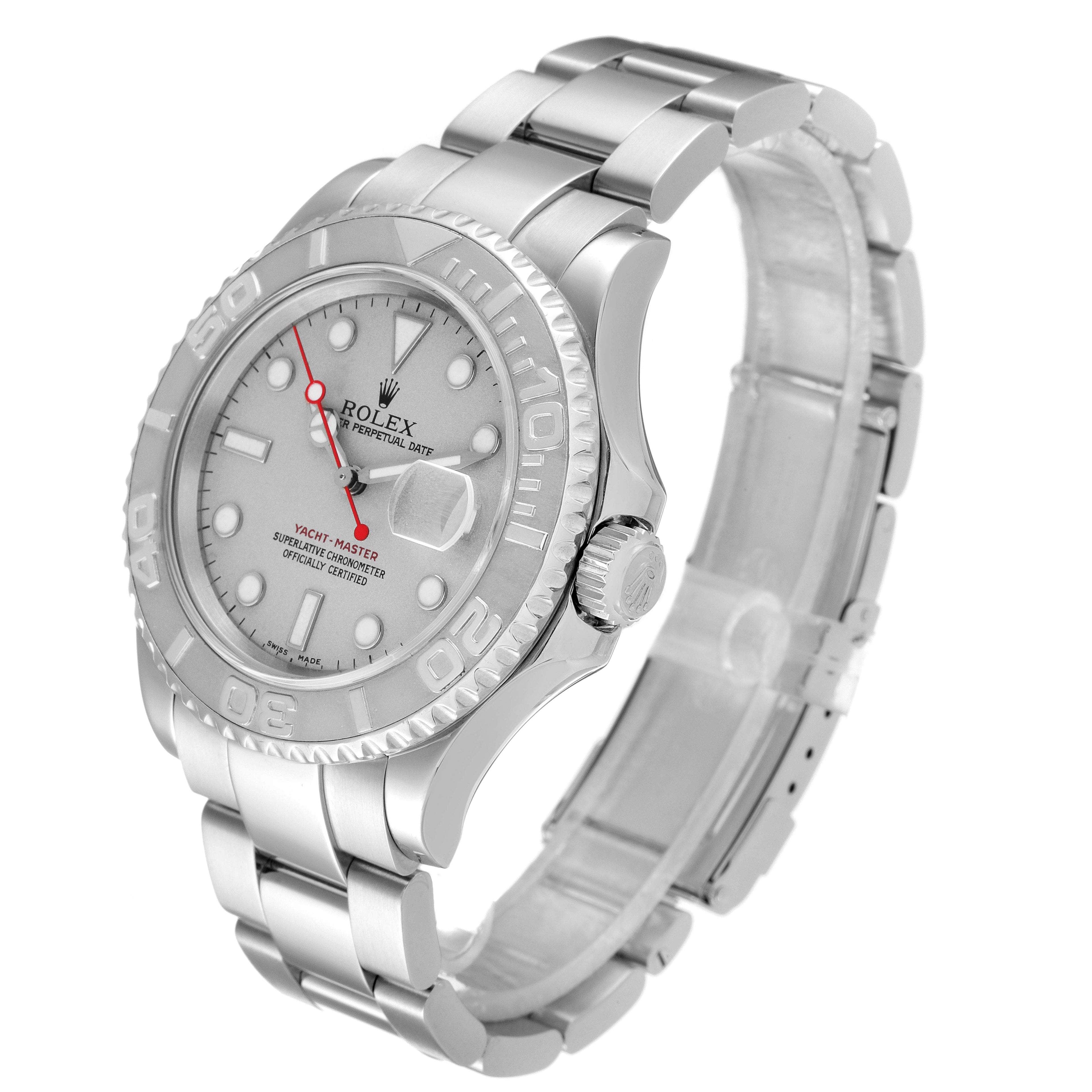 Rolex Yachtmaster 40 Steel Platinum Dial Bezel Mens Watch 16622 Box Papers