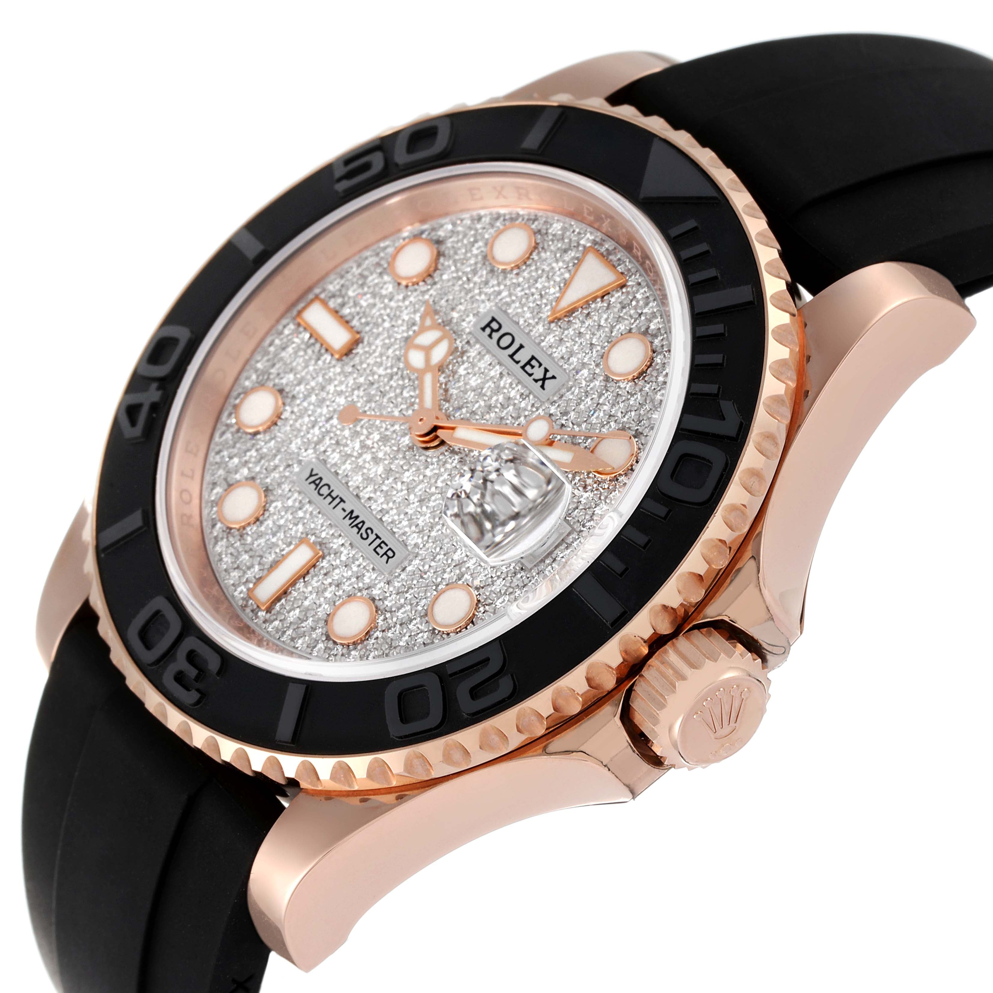 Rolex Yachtmaster 40mm Rose Gold Diamond Pave Dial Oysterflex Watch 116655 Box Card