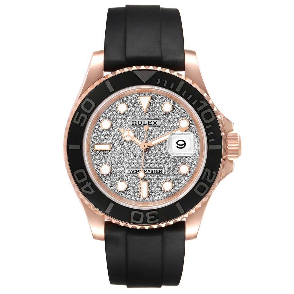 Rolex Yachtmaster 40mm Rose Gold Diamond Pave Dial Oysterflex Watch 116655 Box Card