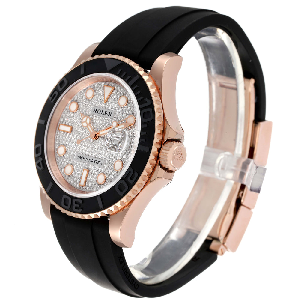 Rolex Yachtmaster 40mm Rose Gold Diamond Pave Dial Oysterflex Watch 116655 Box Card