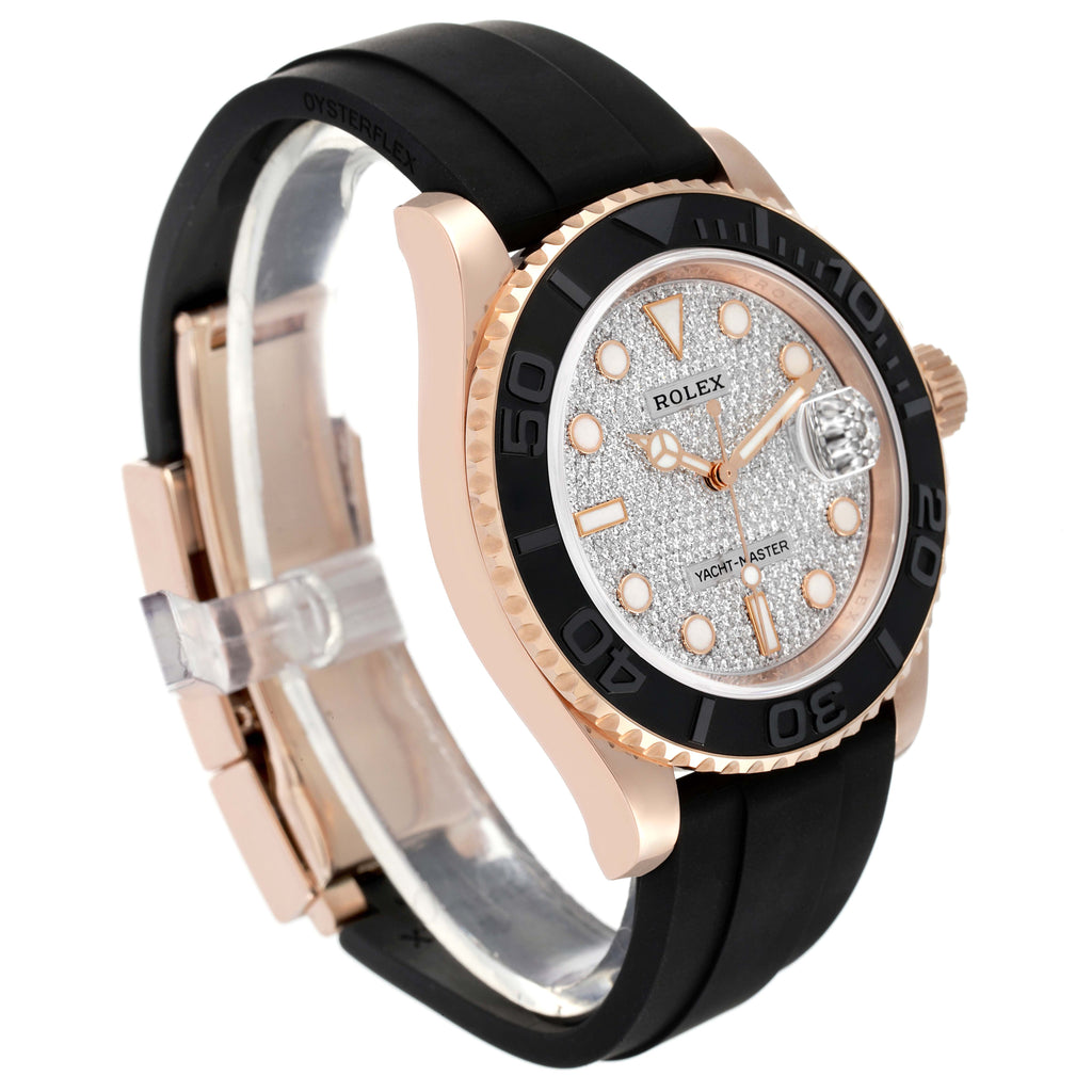 Rolex Yachtmaster 40mm Rose Gold Diamond Pave Dial Oysterflex Watch 116655 Box Card