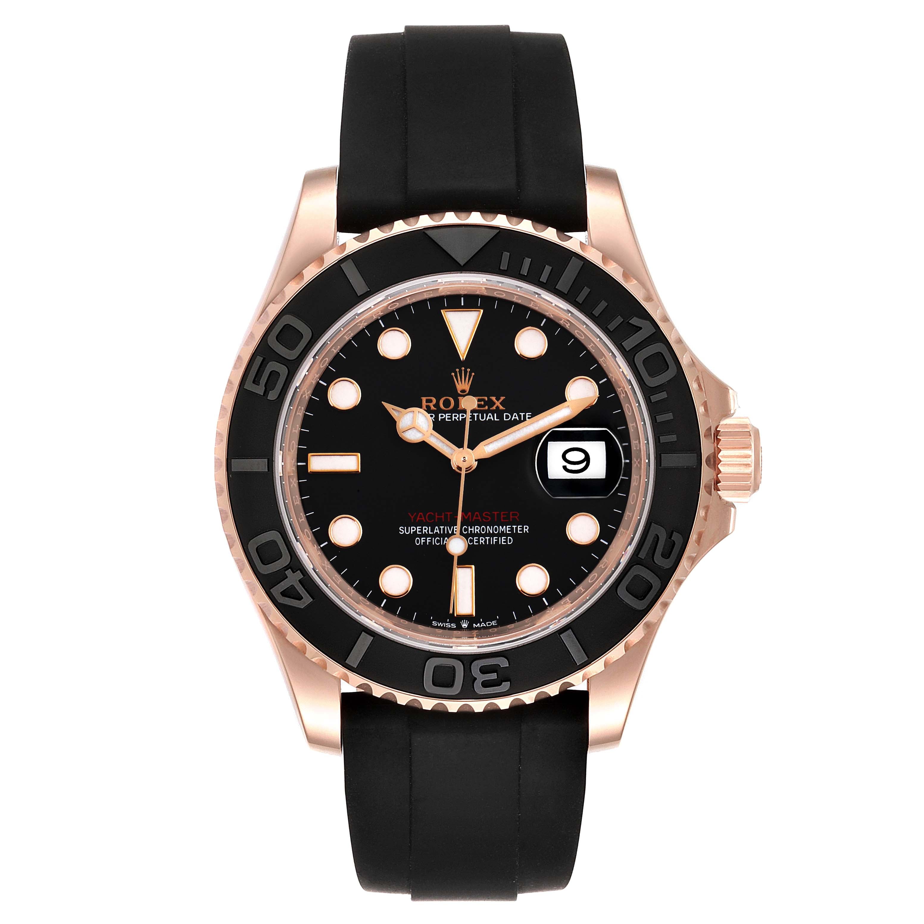 Rolex Yachtmaster 40mm Everose Gold Rubber Strap Mens Watch 126655 Box Card