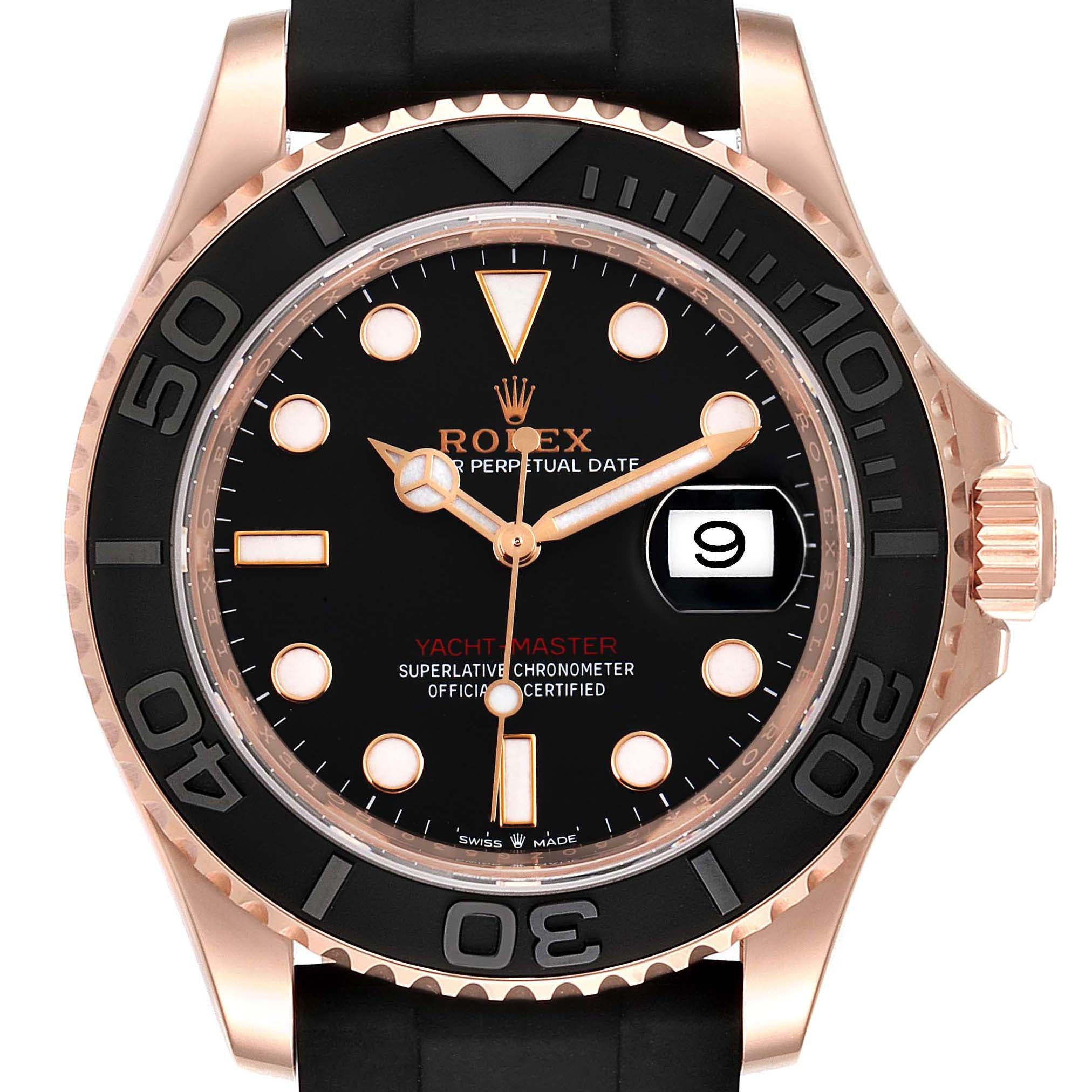 Rolex Yachtmaster 40mm Everose Gold Rubber Strap Mens Watch 126655 Box Card