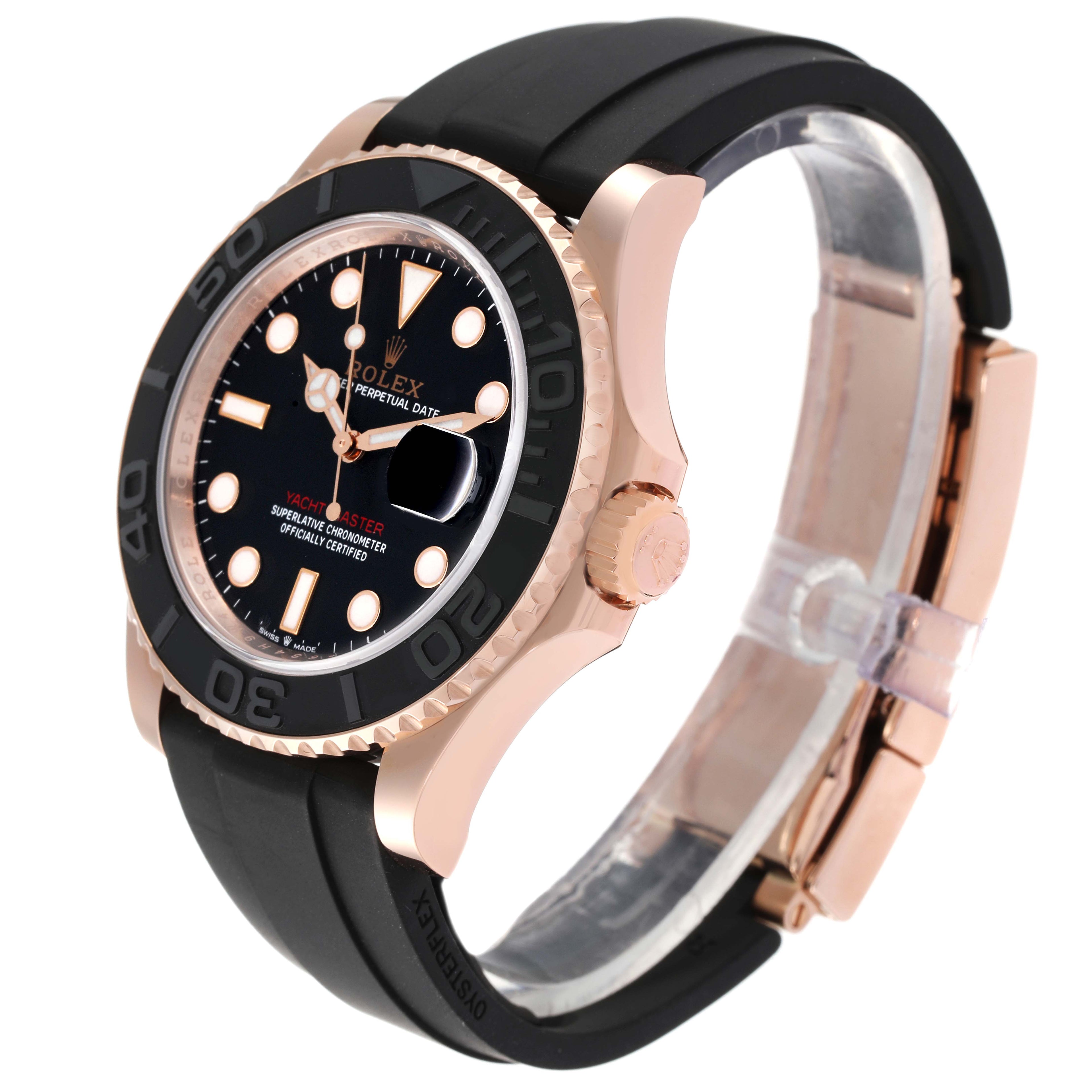 Rolex Yachtmaster 40mm Rose Gold Oysterflex Mens Watch 126655 Box Papers