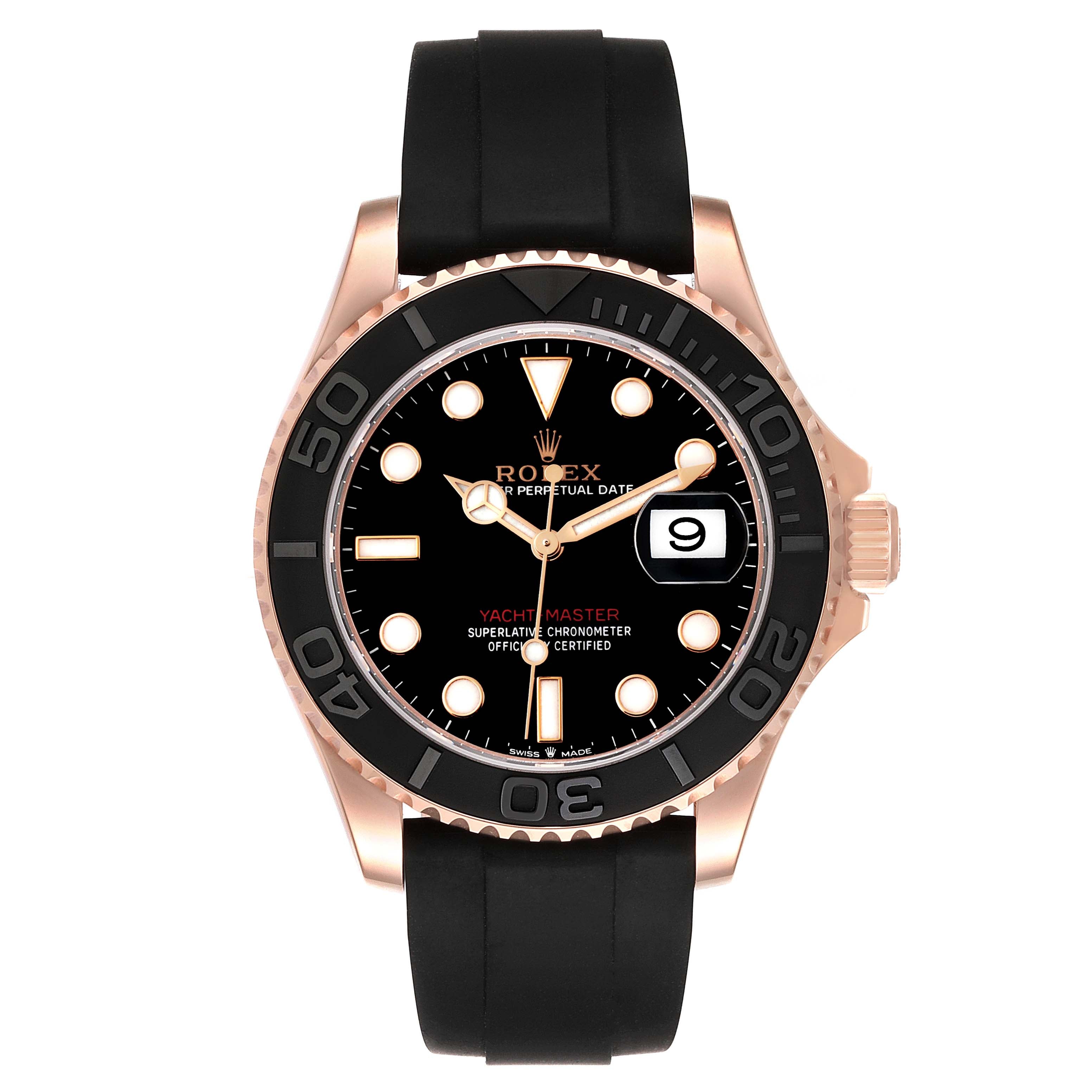 Rolex Yachtmaster 40mm Rose Gold Oysterflex Mens Watch 126655 Box Papers