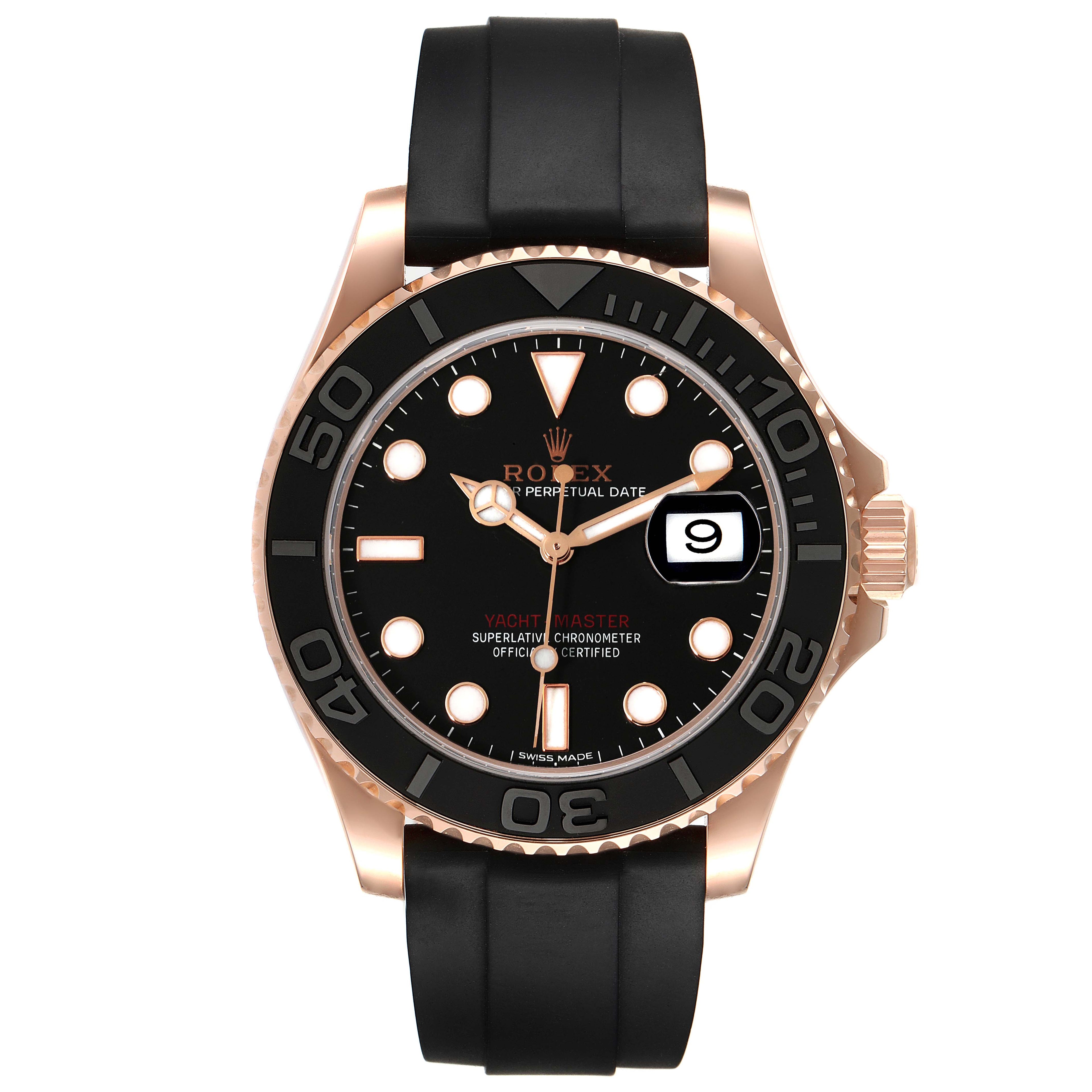 Rolex Yachtmaster 40mm Everose Gold Rubber Strap Watch 116655 Box Card