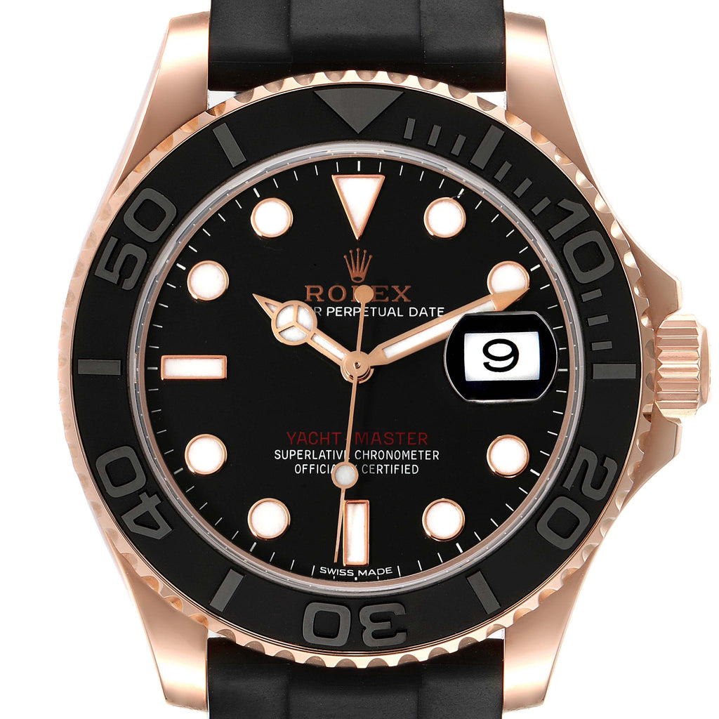 Rolex Yachtmaster 40mm Everose Gold Rubber Strap Watch 116655 Box Card