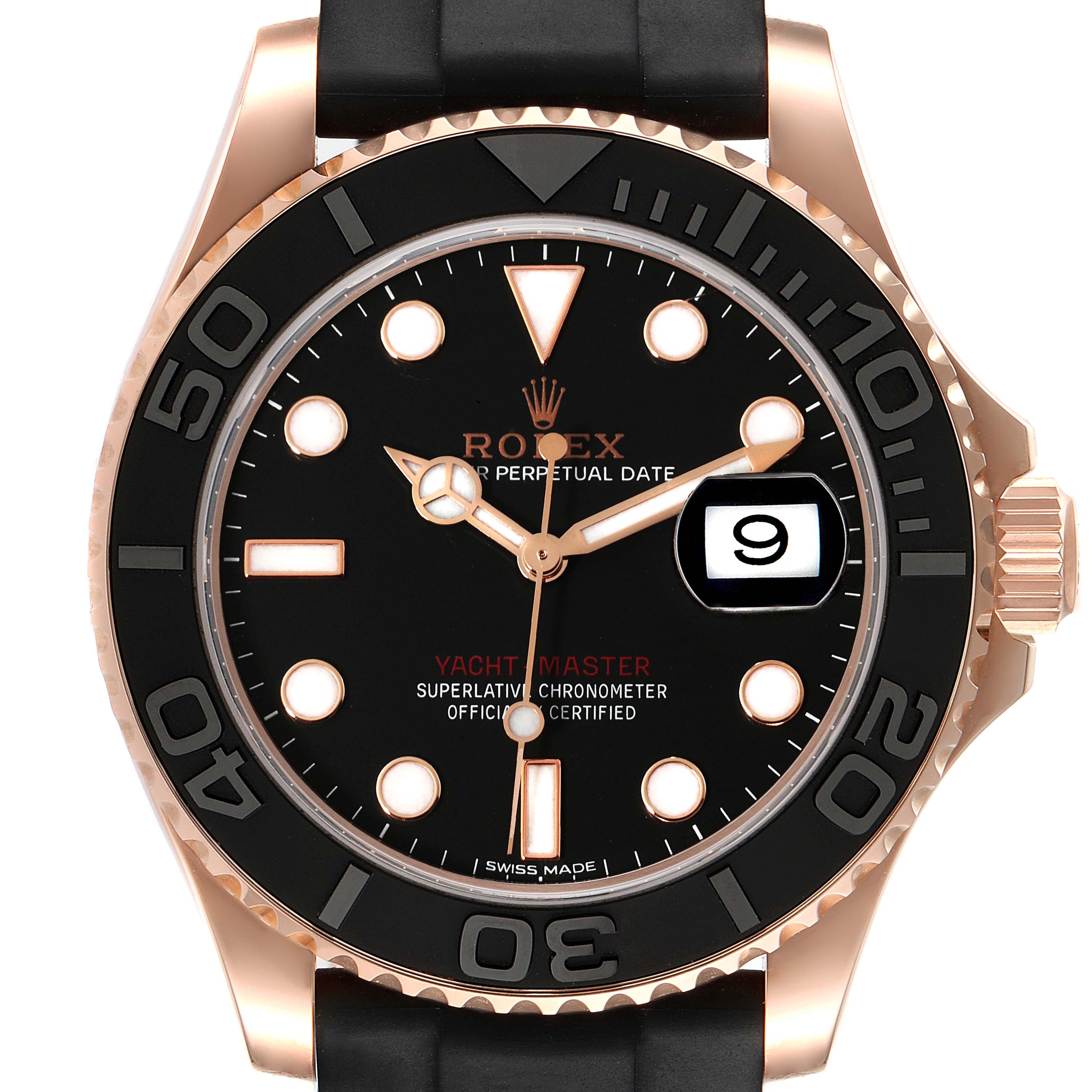 Rolex Yachtmaster 40mm Everose Gold Rubber Strap Watch 116655 Box Card