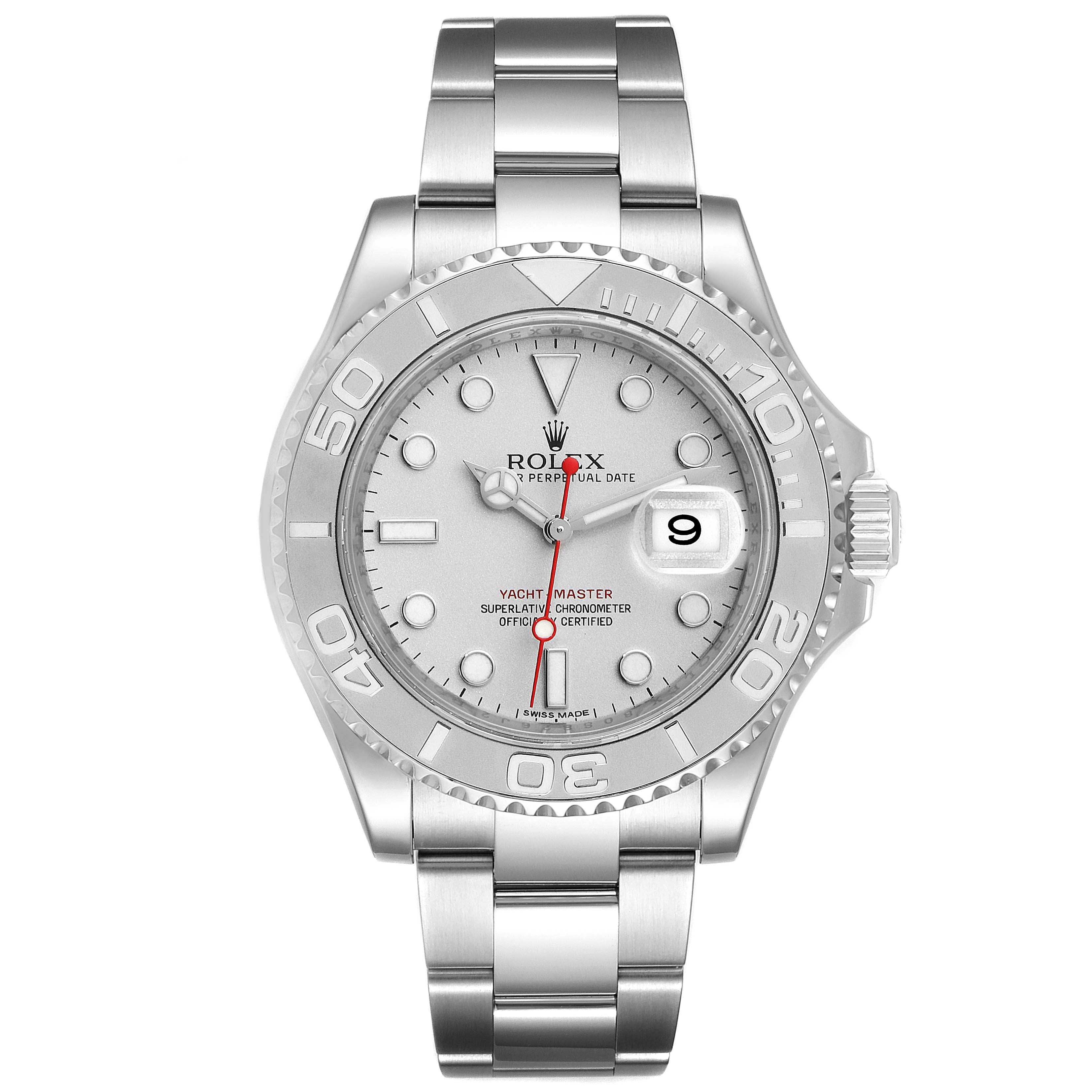 Rolex Yachtmaster 40mm Steel Platinum Dial Bezel Mens Watch 116622