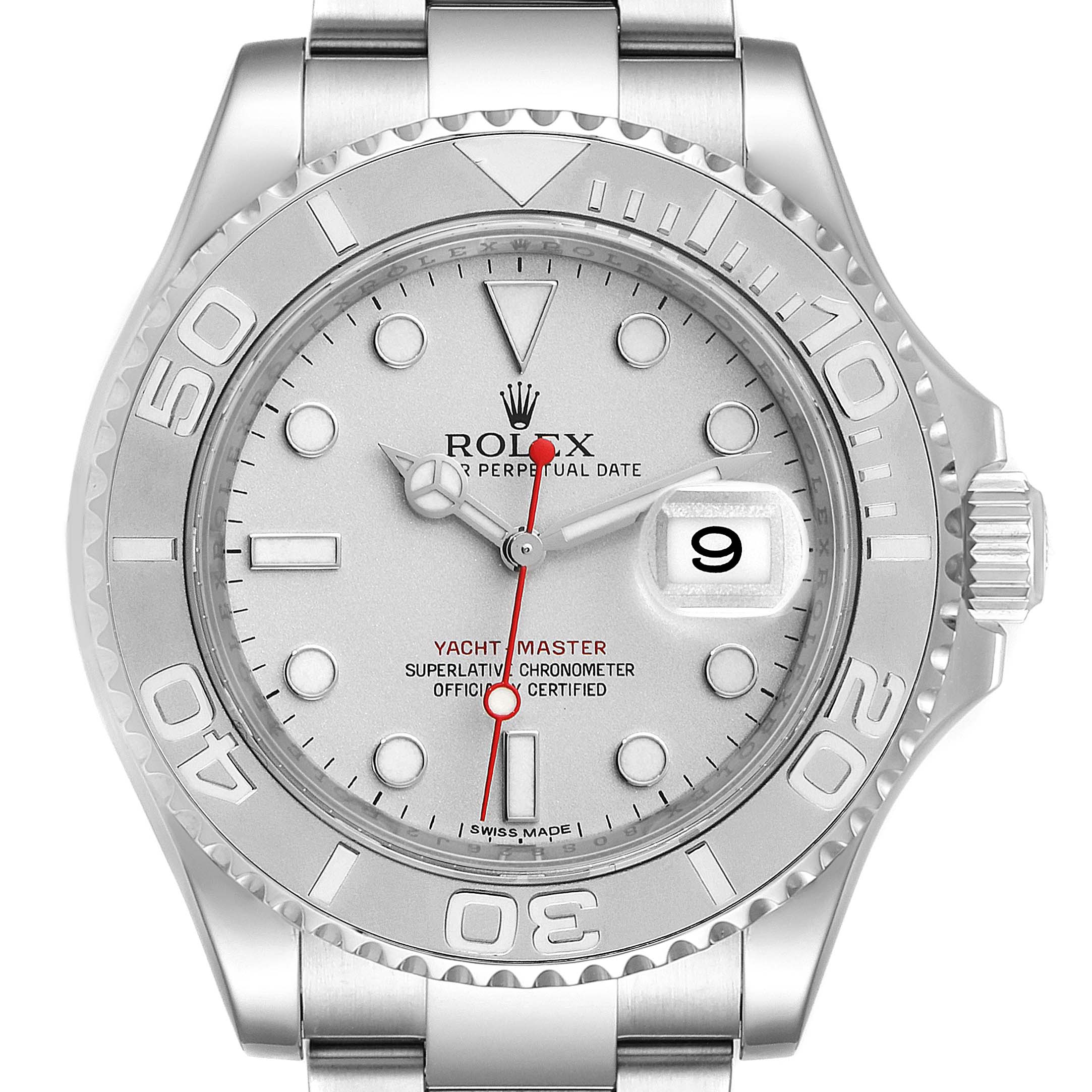 Rolex Yachtmaster 40mm Steel Platinum Dial Bezel Mens Watch 116622