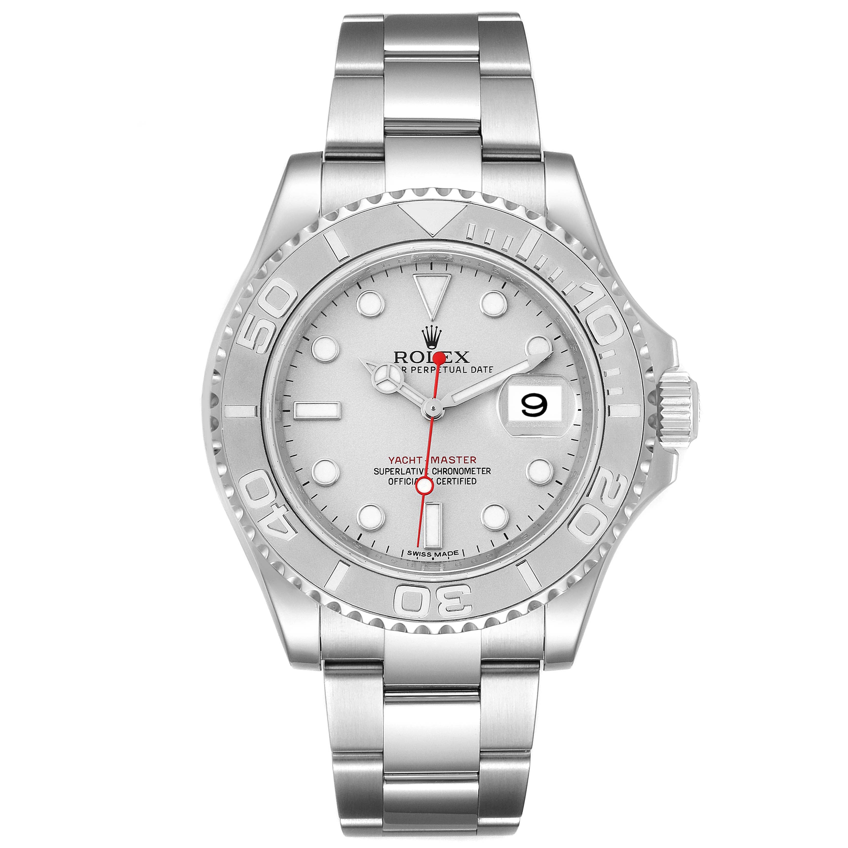 Rolex Yachtmaster 40mm Steel Platinum Dial Bezel Mens Watch 116622 Box Card