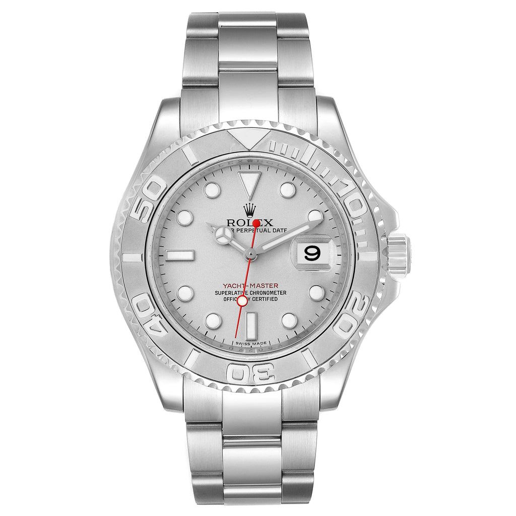 Rolex Yachtmaster 40mm Steel Platinum Dial Bezel Mens Watch 16622