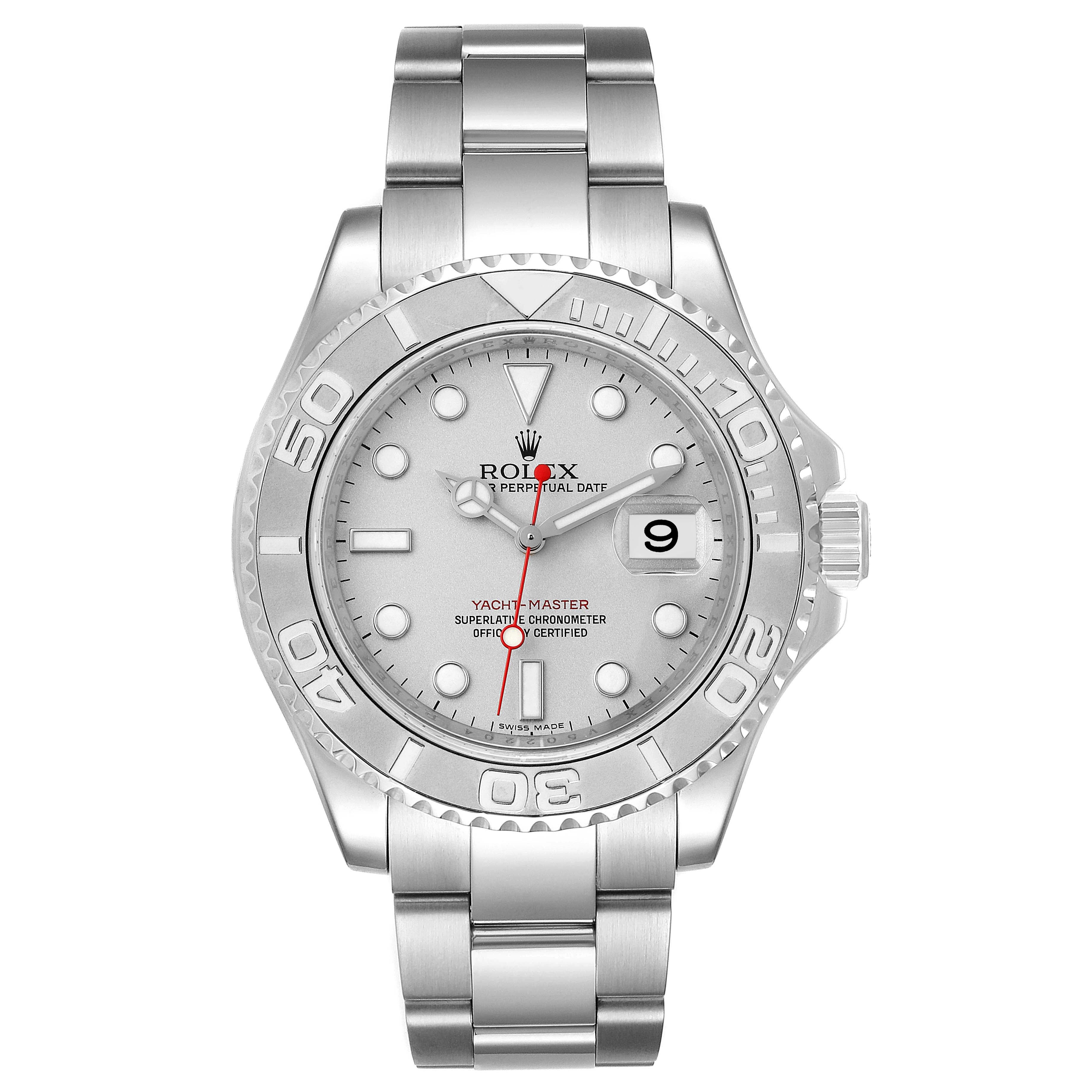Rolex Yachtmaster 40mm Steel Platinum Dial Bezel Mens Watch 16622