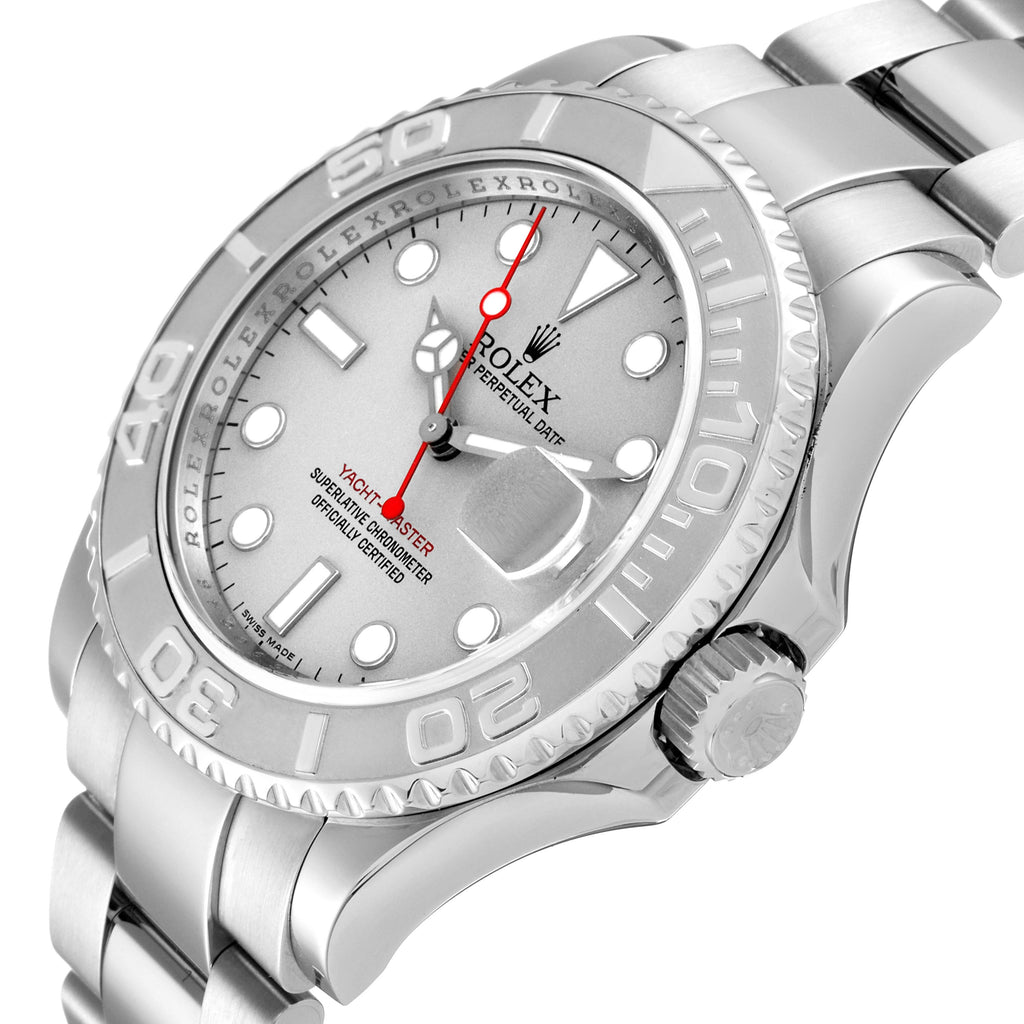 Rolex Yachtmaster 40mm Steel Platinum Dial Bezel Mens Watch 16622 Box Card