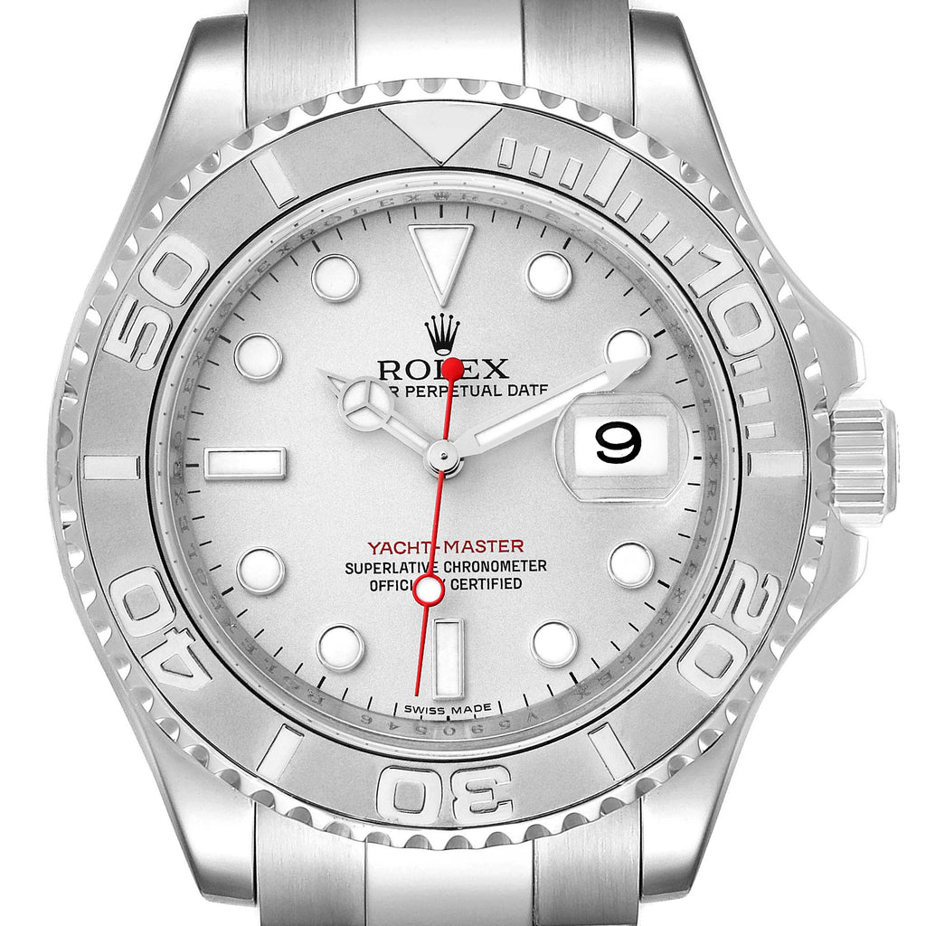 Rolex Yachtmaster 40mm Steel Platinum Dial Bezel Mens Watch 16622 Box Card