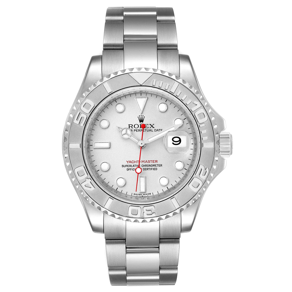 Rolex Yachtmaster 40mm Steel Platinum Dial Bezel Mens Watch 16622 Box Card
