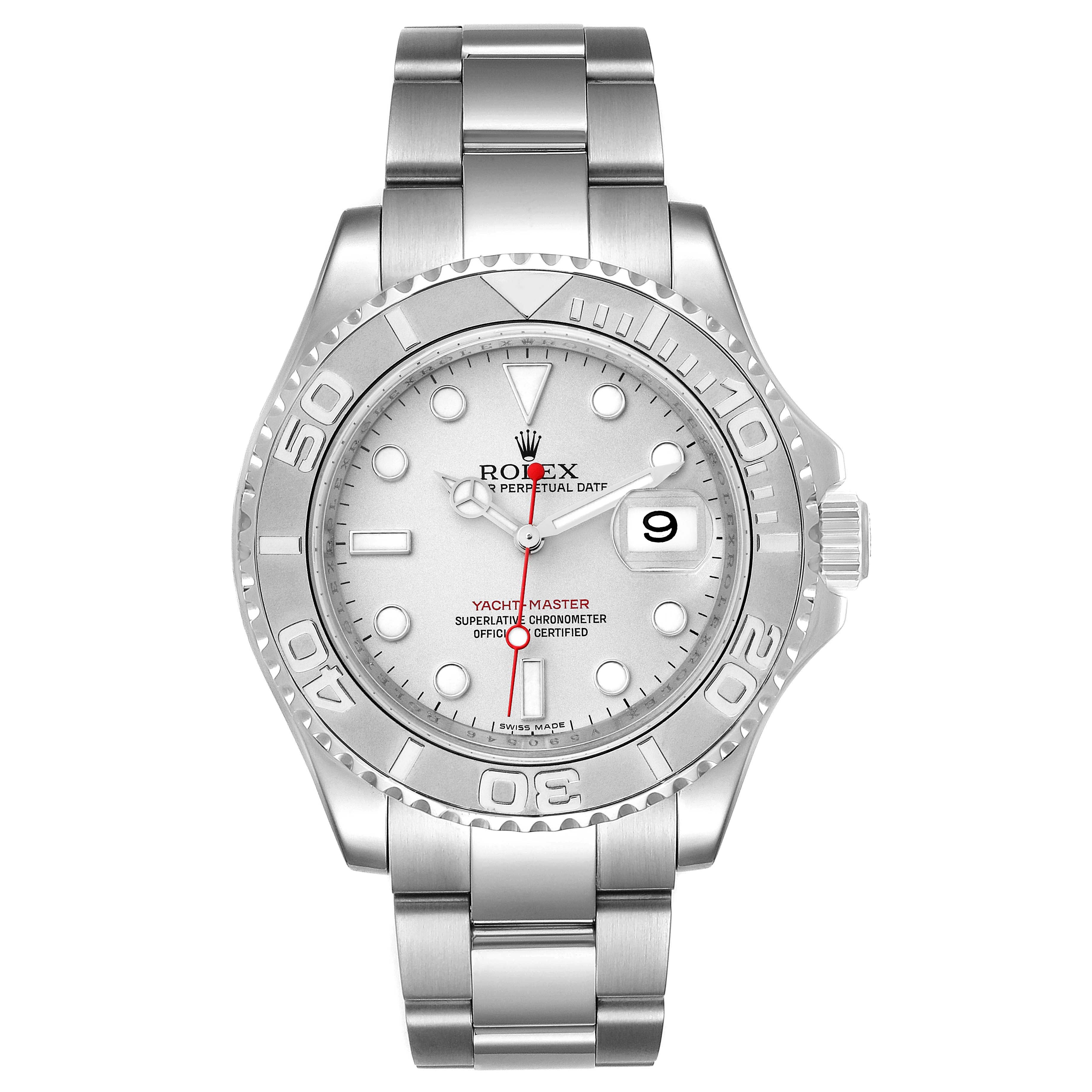 Rolex Yachtmaster 40mm Steel Platinum Dial Bezel Mens Watch 16622 Box Card