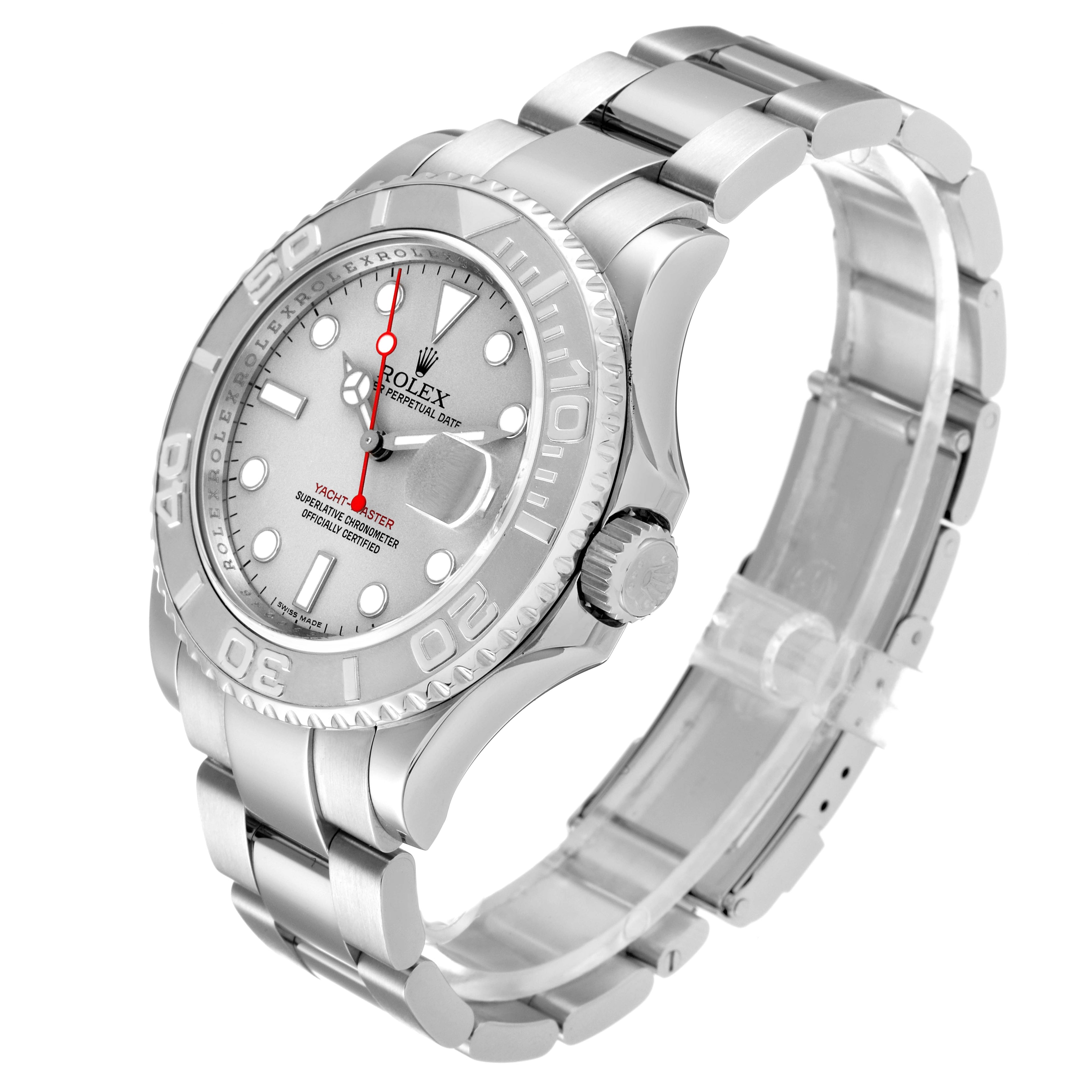Rolex Yachtmaster 40mm Steel Platinum Dial Bezel Mens Watch 16622 Box Card
