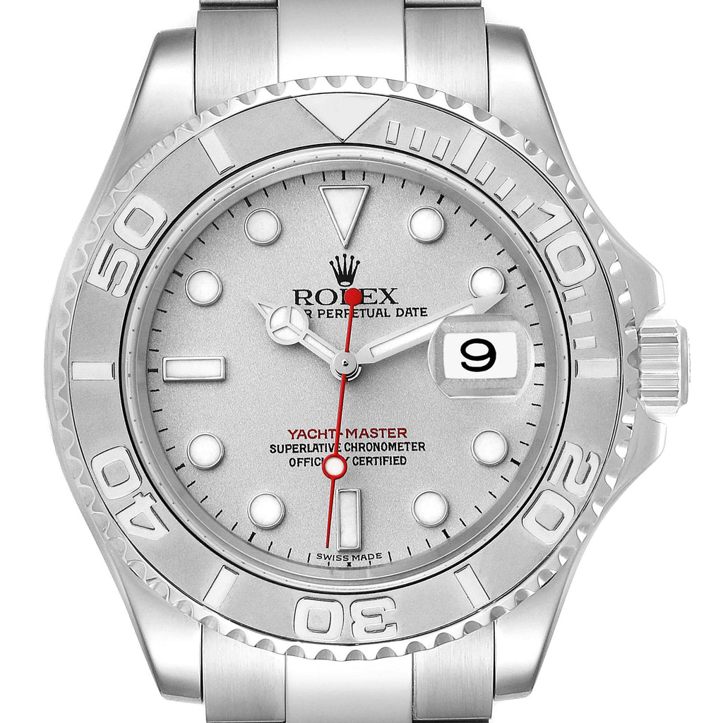 Rolex Yachtmaster 40mm Steel Platinum Dial Bezel Mens Watch 16622 Box Papers