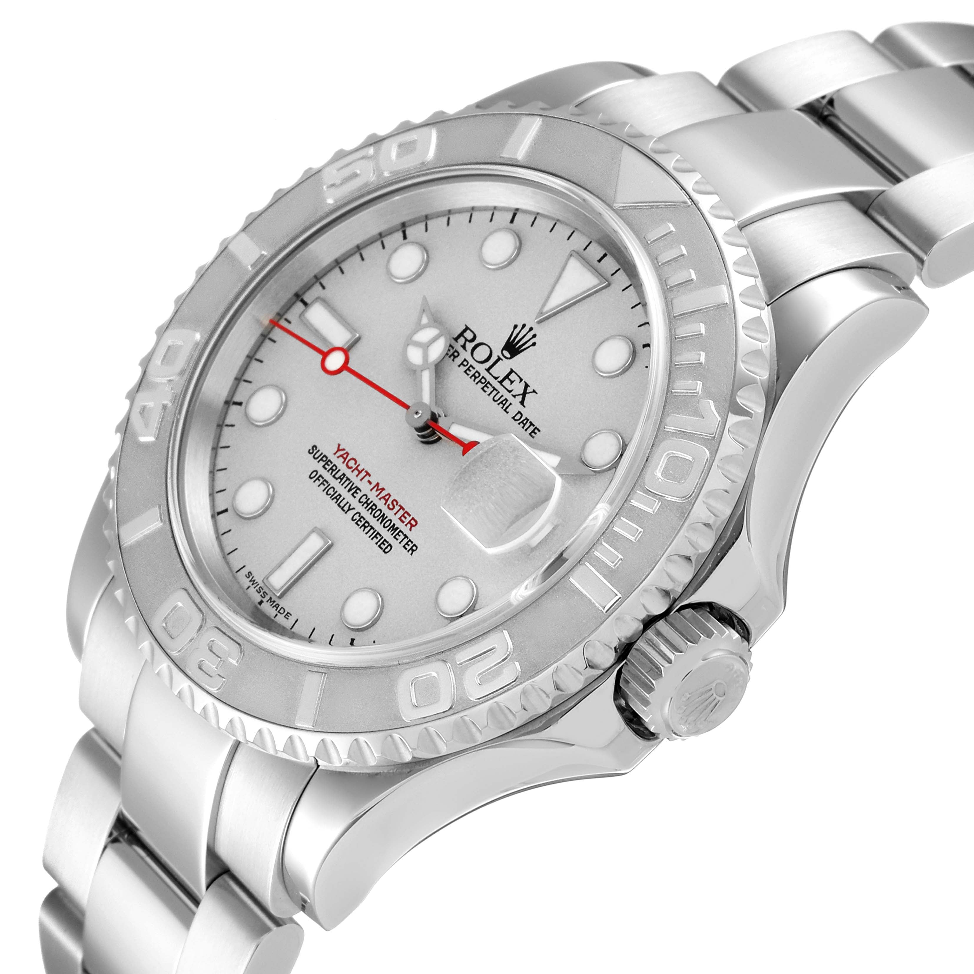 Rolex Yachtmaster 40mm Steel Platinum Dial Bezel Mens Watch 16622 Box Papers