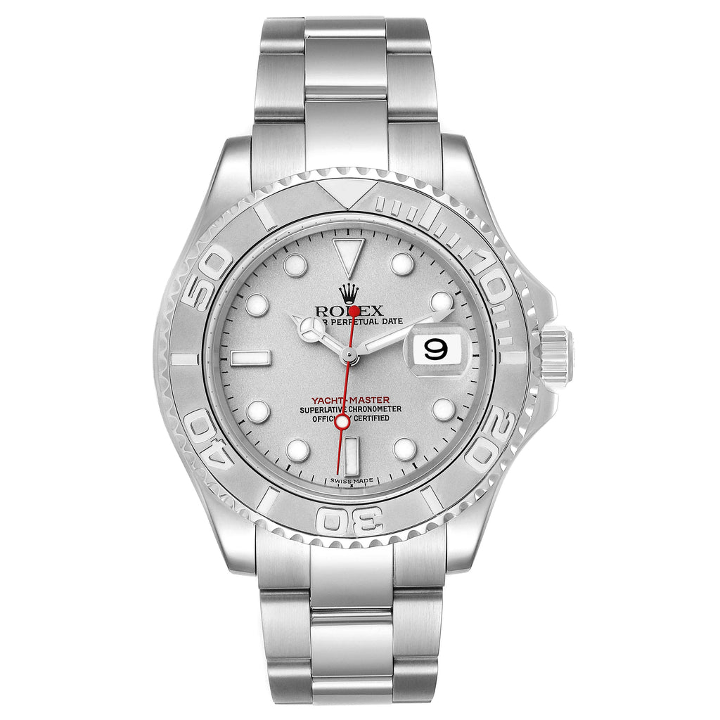 Rolex Yachtmaster 40mm Steel Platinum Dial Bezel Mens Watch 16622 Box Papers