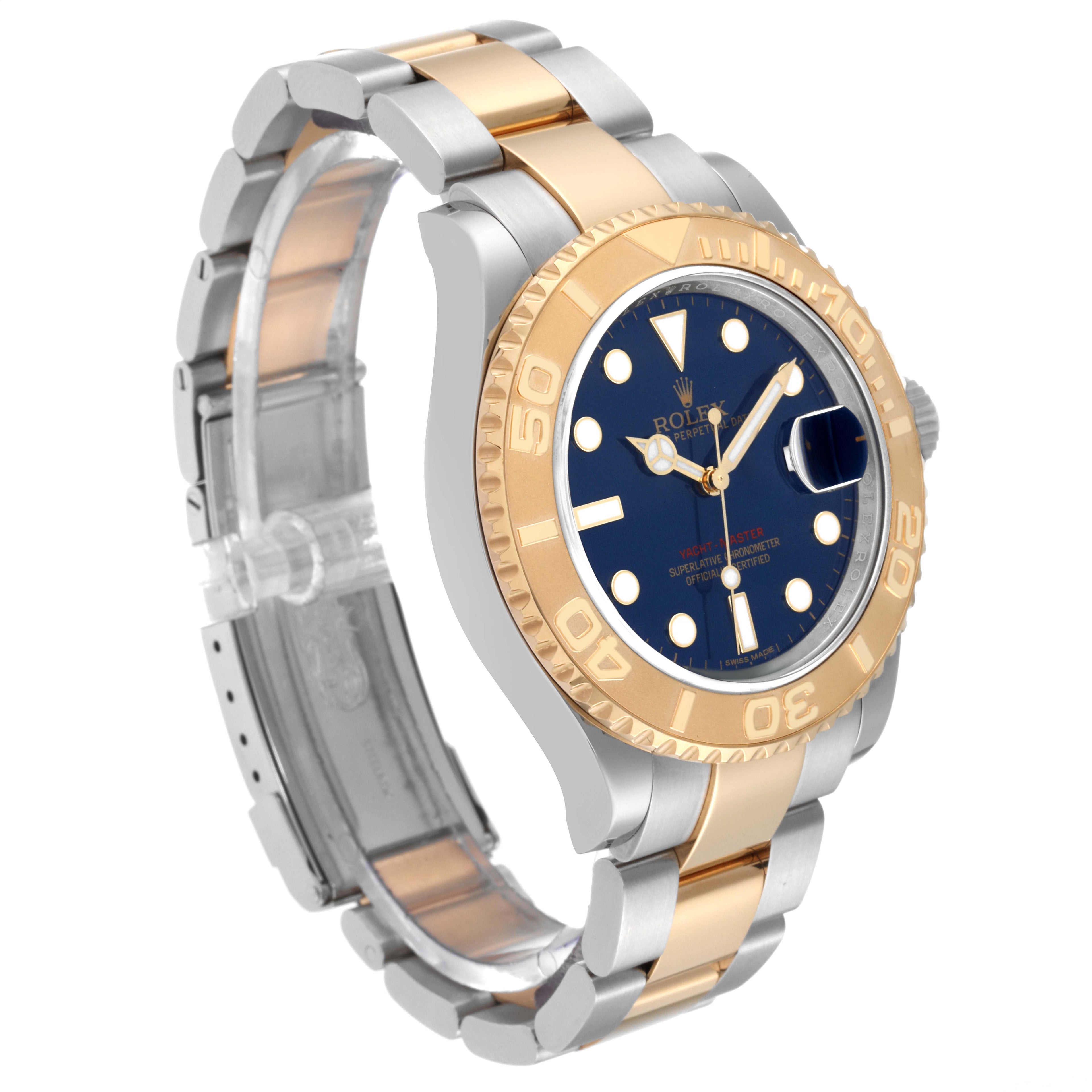 Rolex Yachtmaster 40mm Steel Yellow Gold Blue Dial Mens Watch 16623 Box Card
