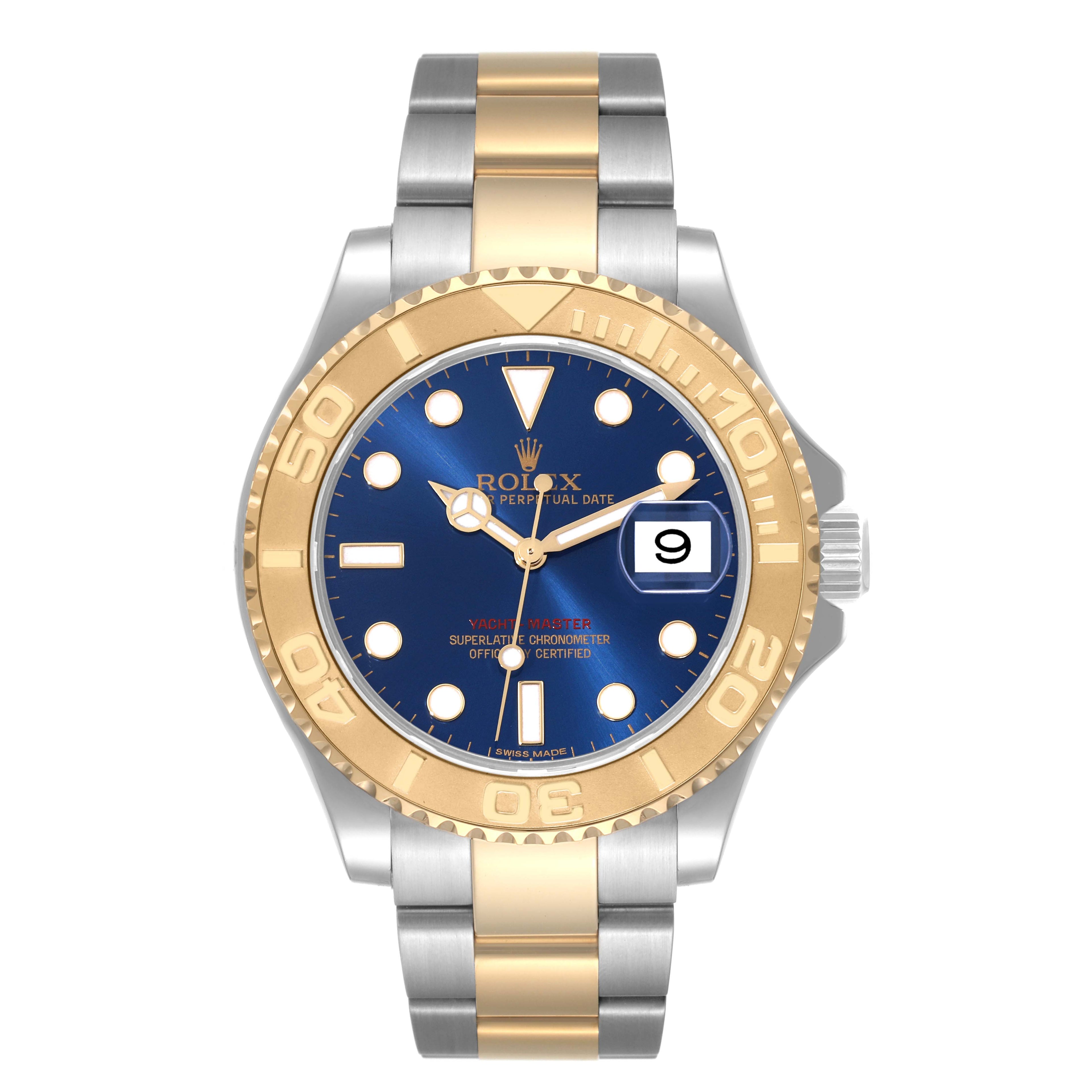 Rolex Yachtmaster 40mm Steel Yellow Gold Blue Dial Mens Watch 16623 Box Card