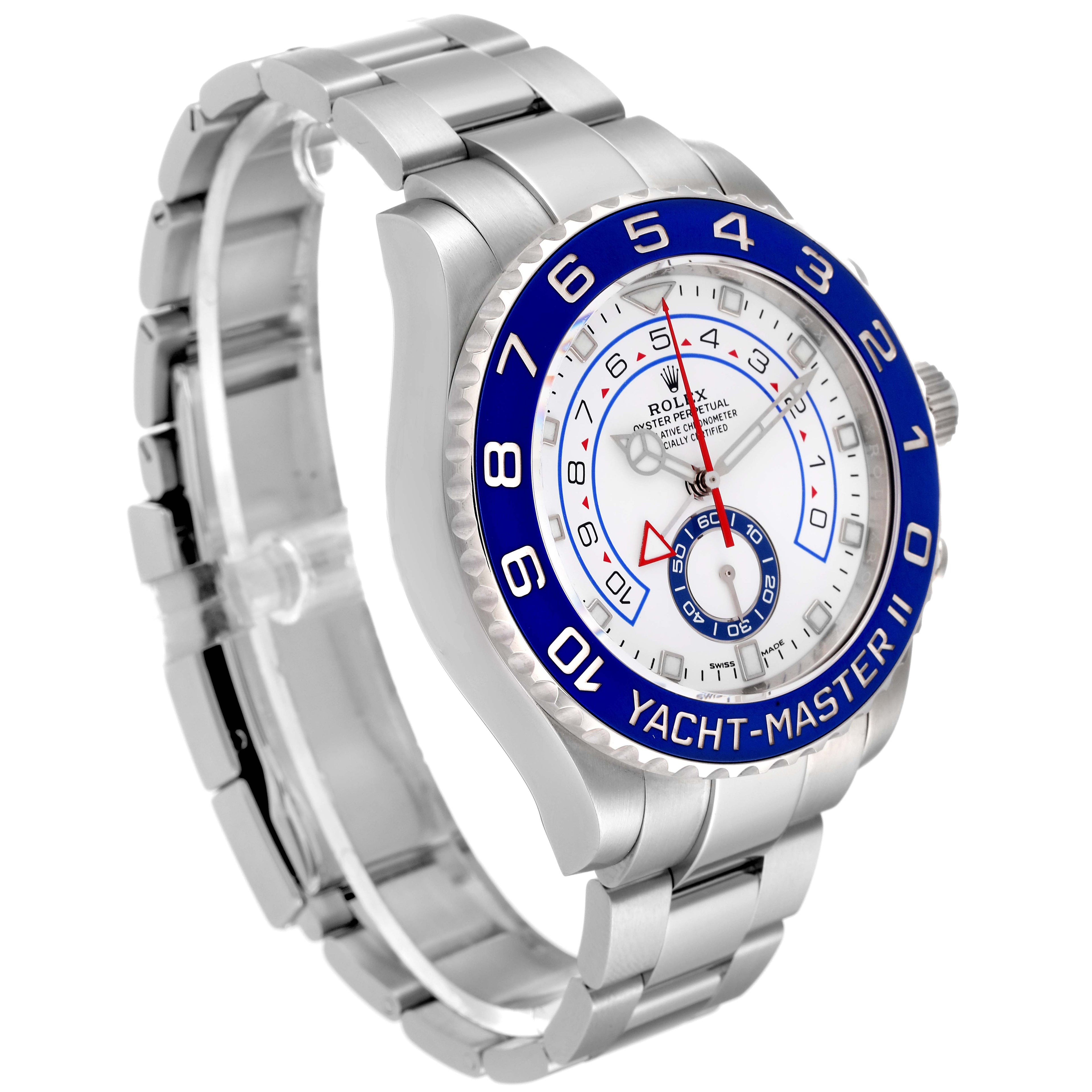 Rolex Yachtmaster II 44 Steel Blue Bezel Mens Watch 116680 Box Card