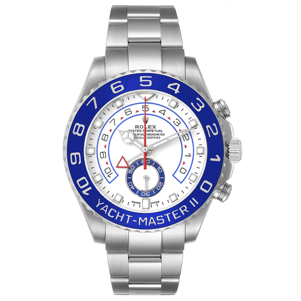 Rolex Yachtmaster II 44 Steel Blue Bezel Mens Watch 116680 Box Card