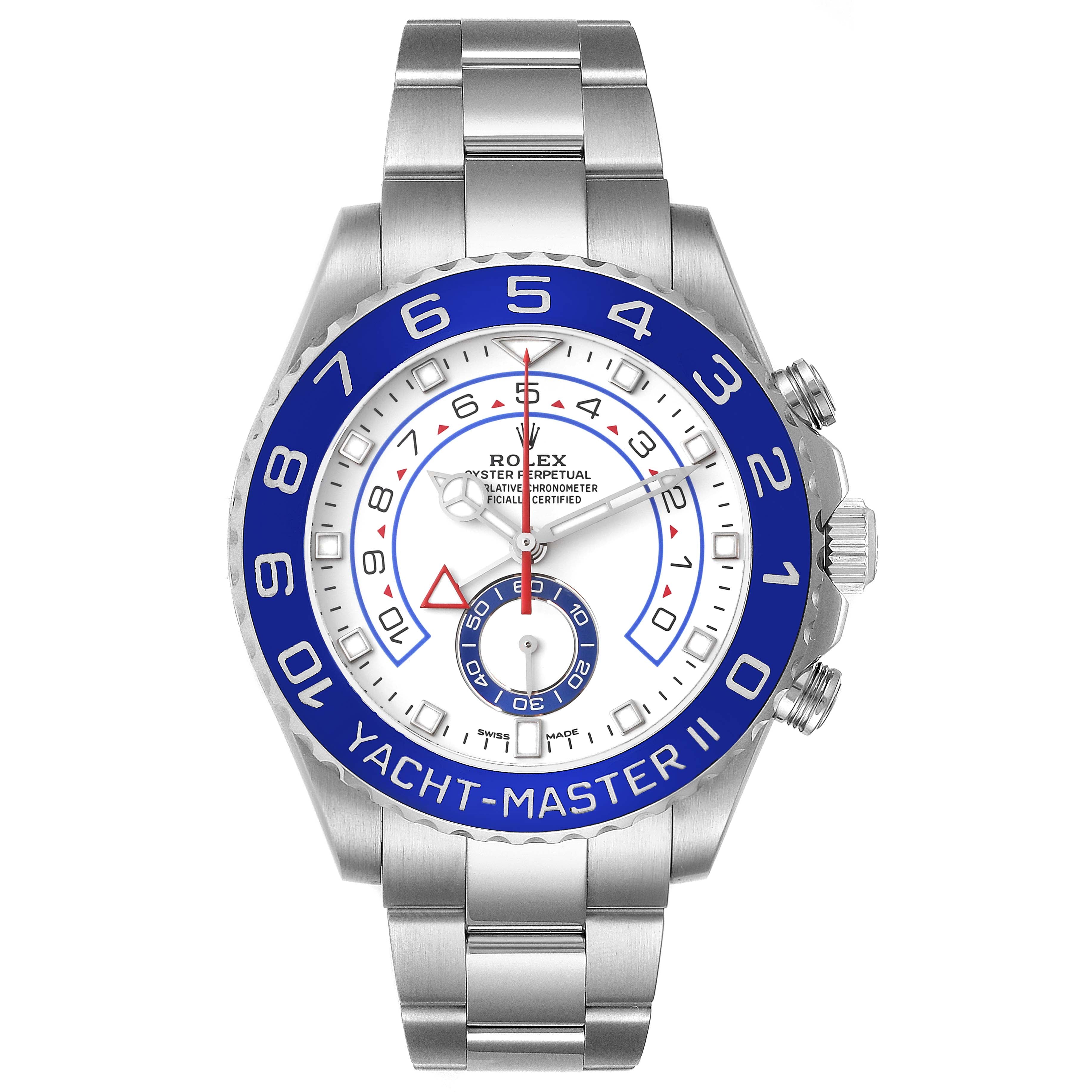 Rolex Yachtmaster II 44 Steel Blue Bezel Mens Watch 116680 Box Card
