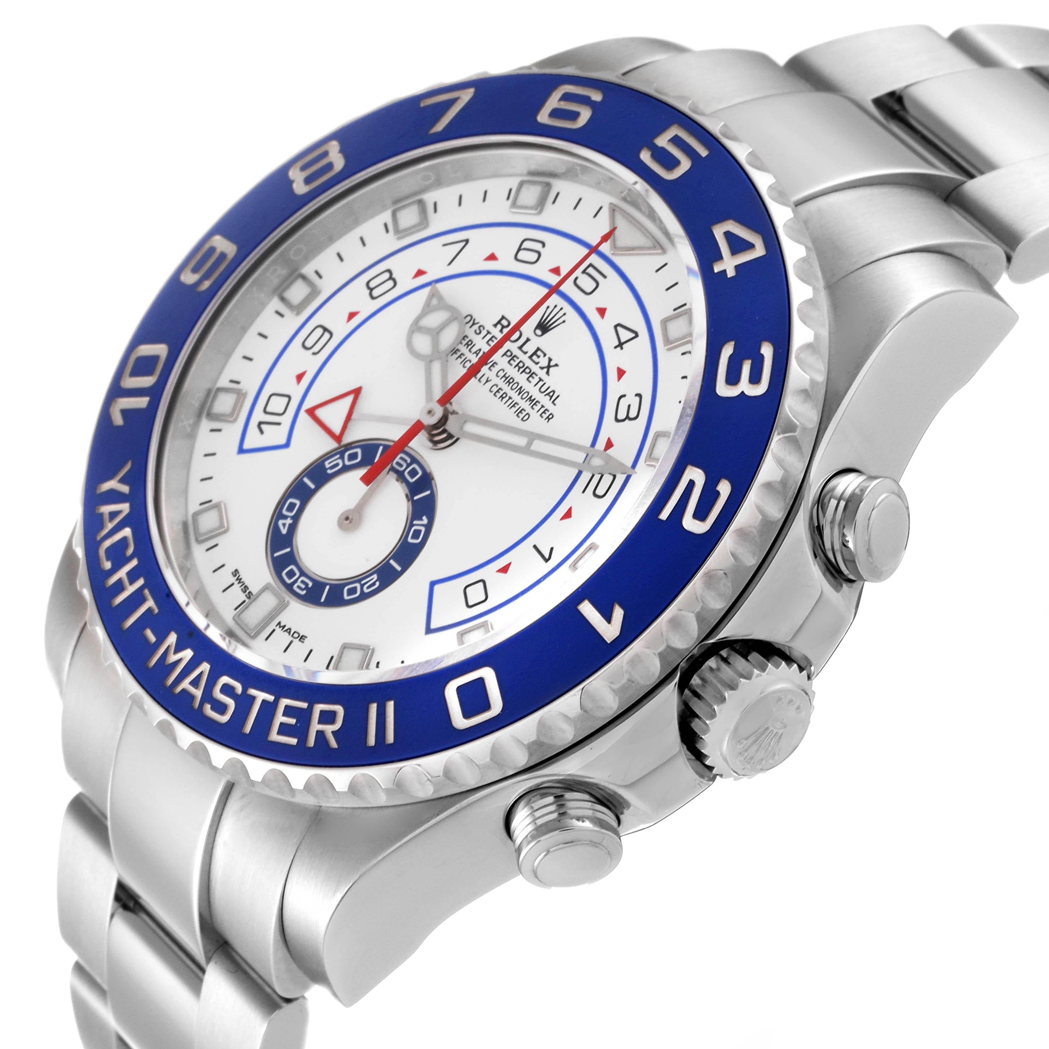 Rolex Yachtmaster II 44 Steel Blue Bezel Mens Watch 116680 Box Card