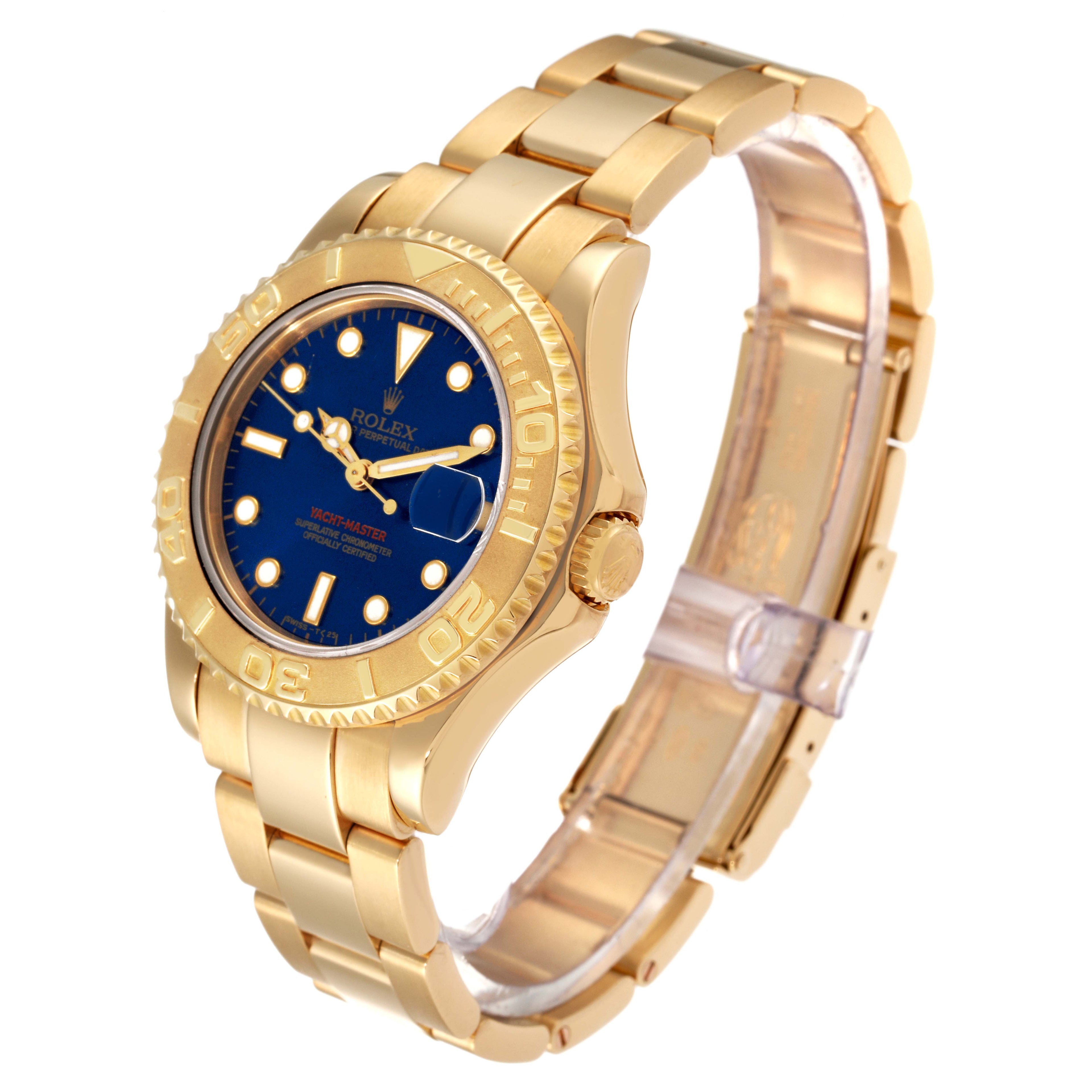 Rolex Yachtmaster Midsize 18K Yellow Gold Blue Dial Unisex Watch 68628