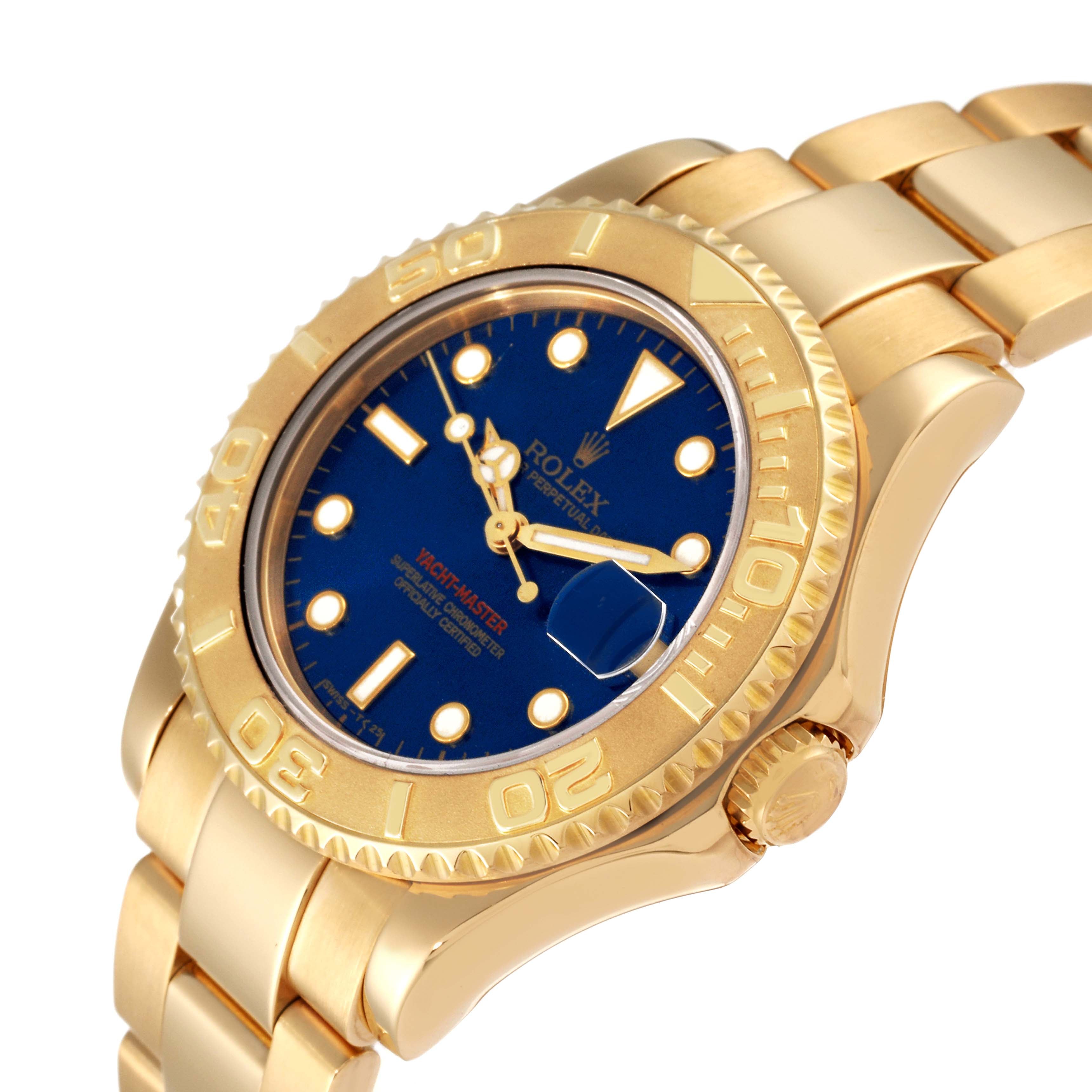 Rolex Yachtmaster Midsize 18K Yellow Gold Blue Dial Unisex Watch 68628