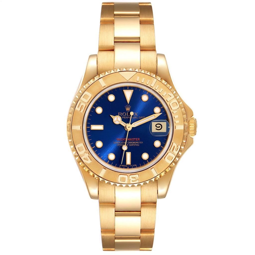 Rolex Yachtmaster Midsize 18K Yellow Gold Blue Dial Unisex Watch 68628
