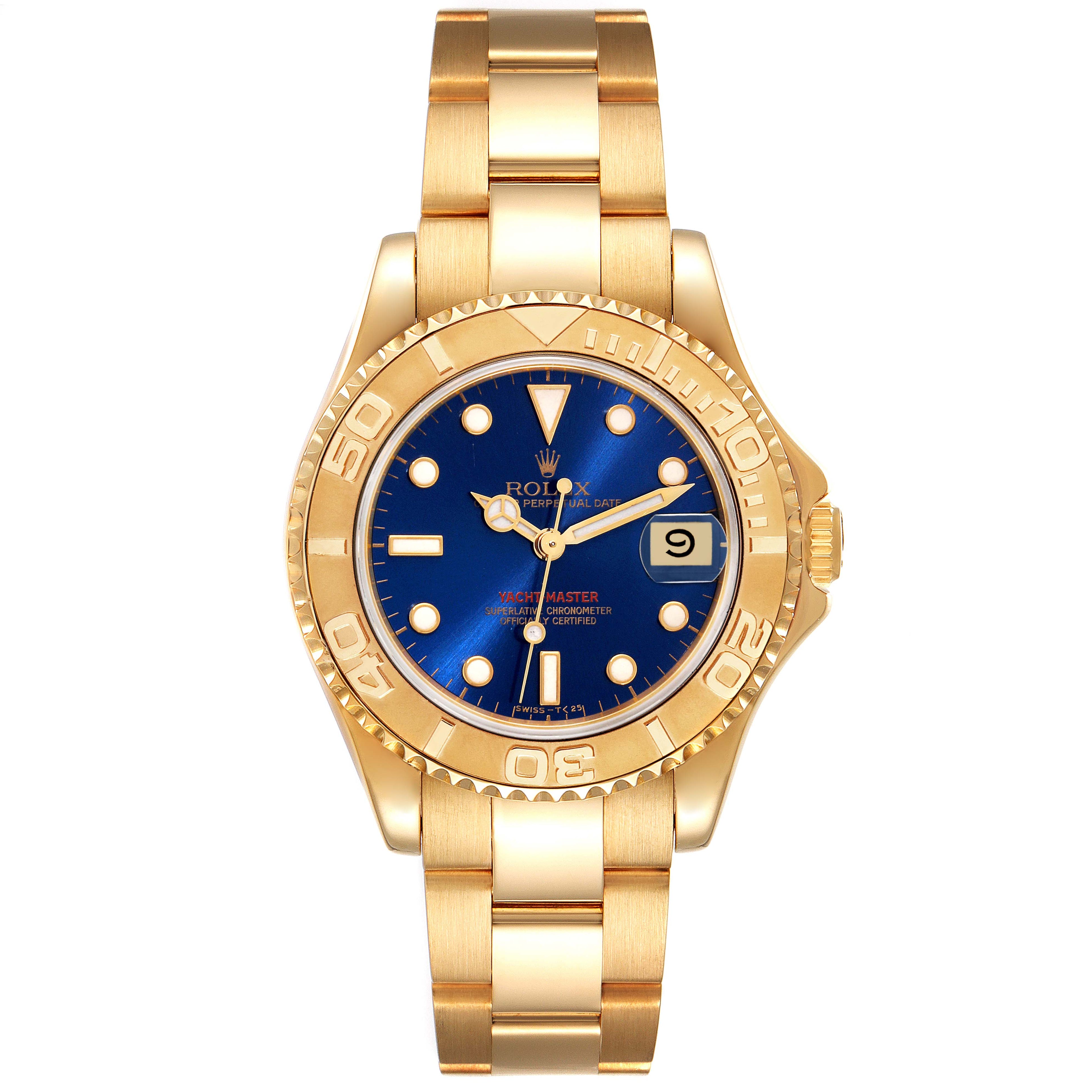 Rolex Yachtmaster Midsize 18K Yellow Gold Blue Dial Unisex Watch 68628