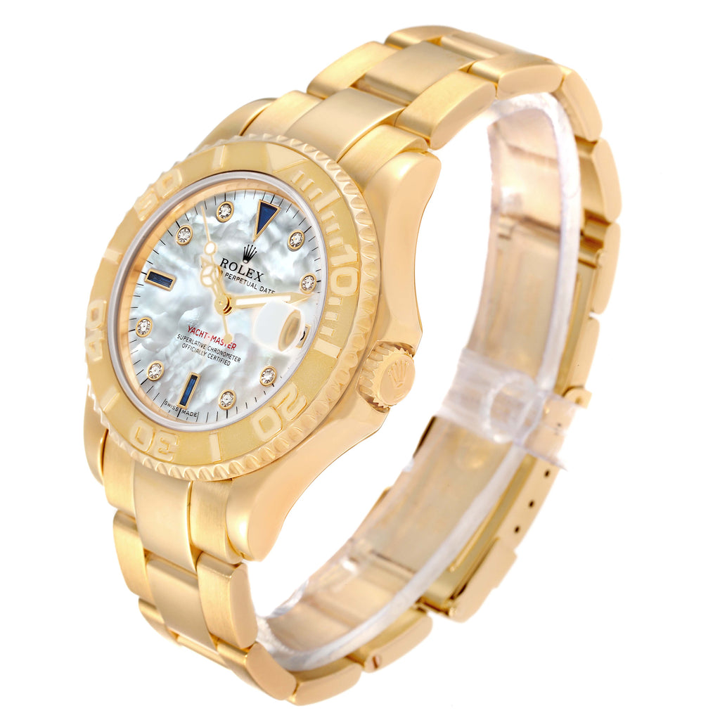 Rolex Yachtmaster Midsize 18K Yellow Gold MOP Diamond Dial Unisex Watch 68628