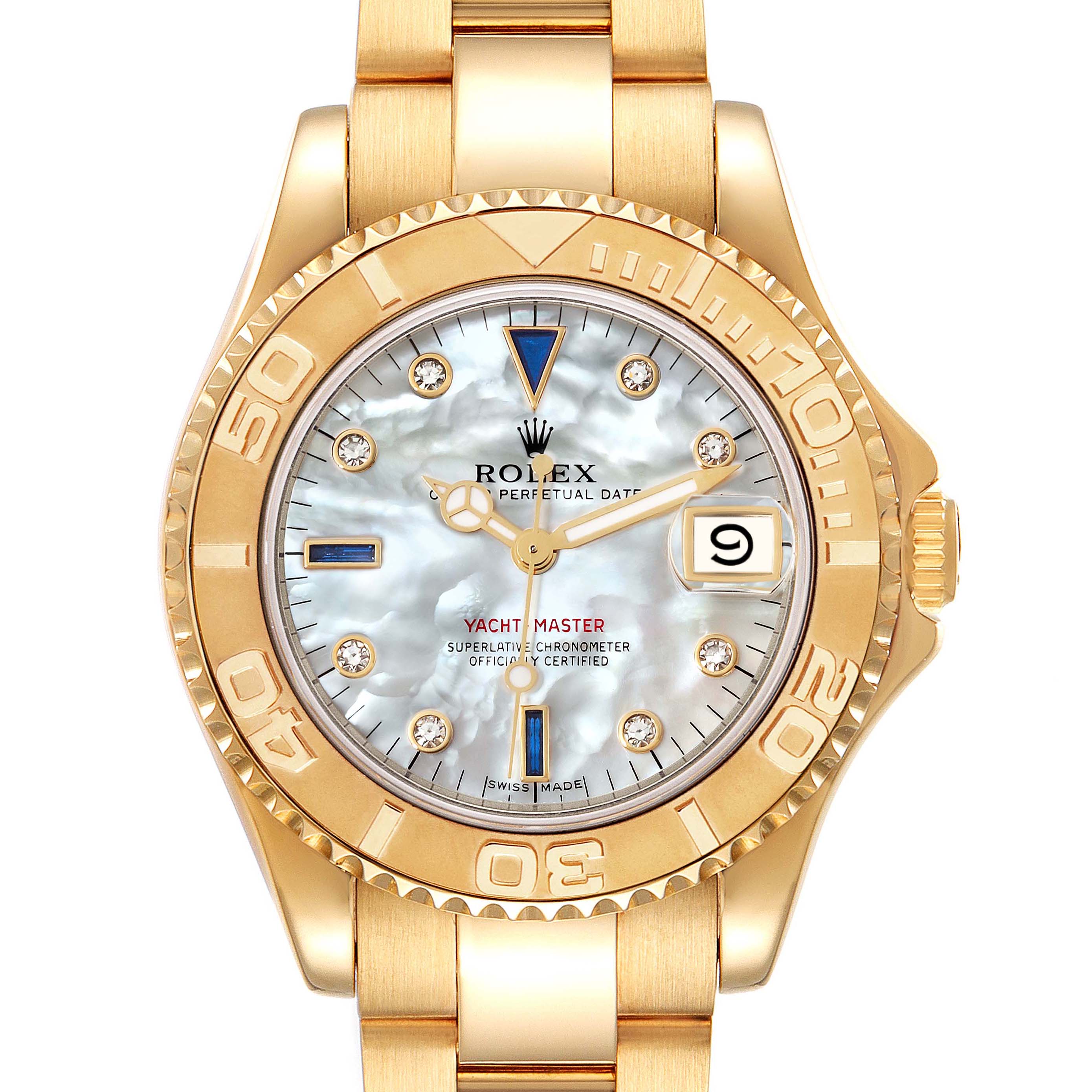 Rolex Yachtmaster Midsize 18K Yellow Gold MOP Diamond Dial Unisex Watch 68628