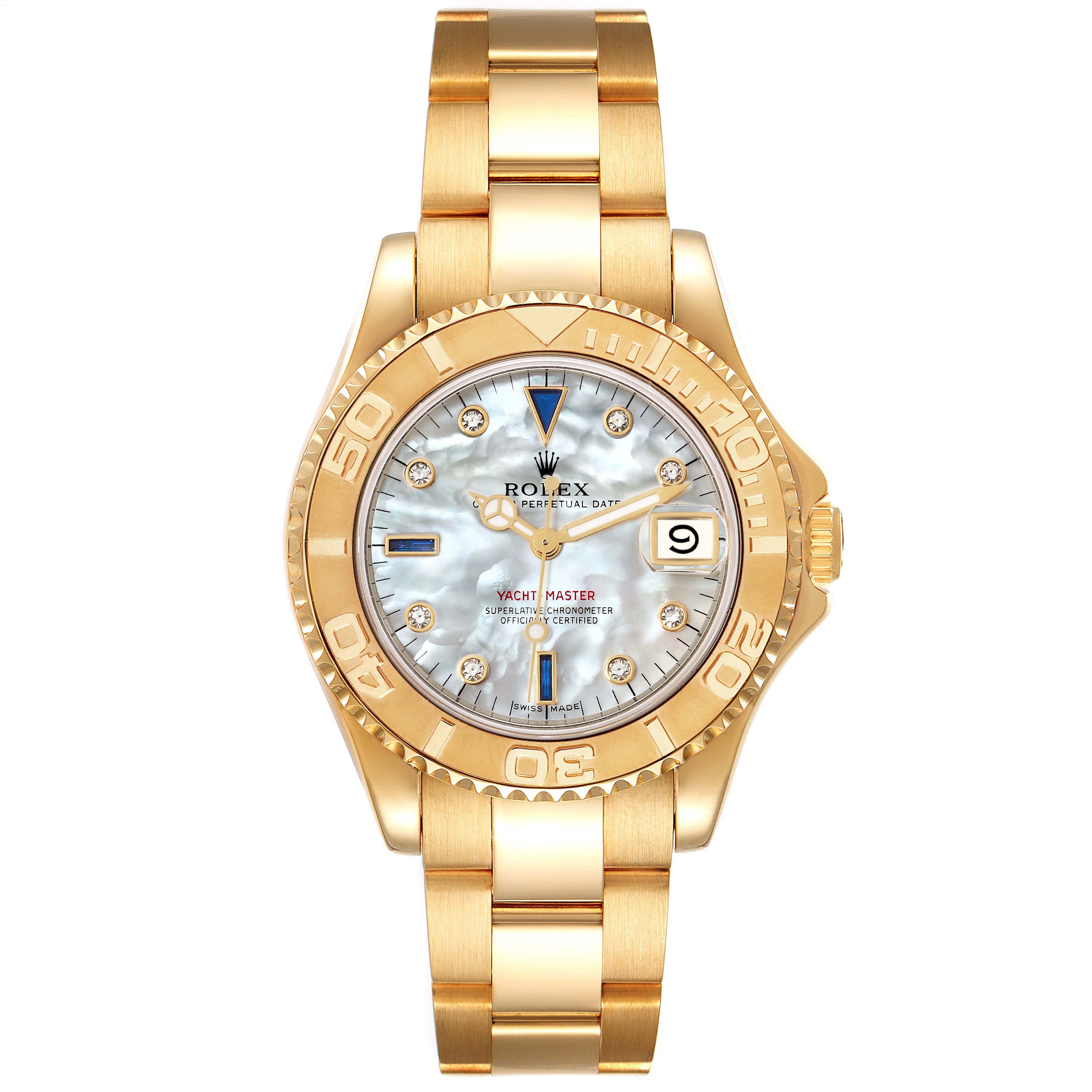 Rolex Yachtmaster Midsize 18K Yellow Gold MOP Diamond Dial Unisex Watch 68628