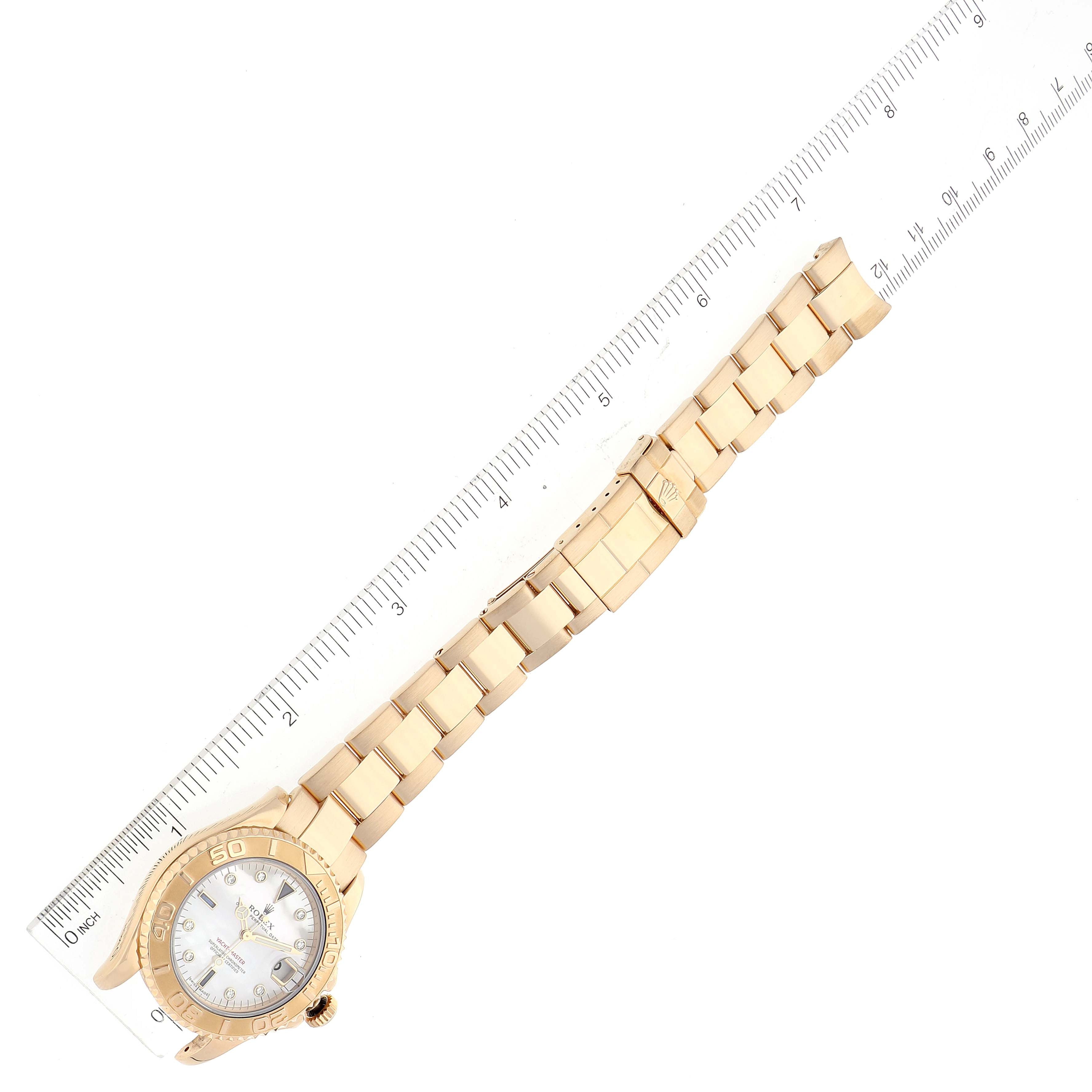 Rolex Yachtmaster Midsize 18K Yellow Gold MOP Diamond Dial Unisex Watch 68628