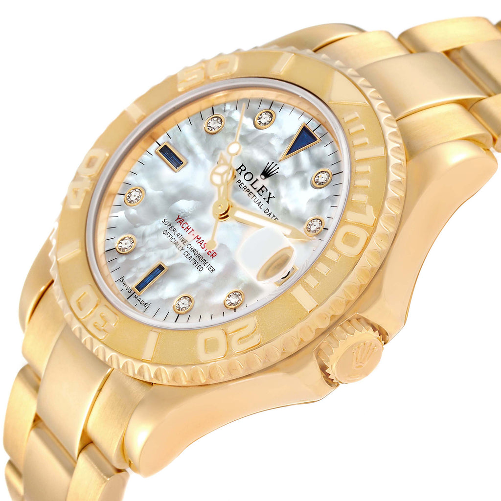 Rolex Yachtmaster Midsize 18K Yellow Gold MOP Diamond Dial Unisex Watch 68628