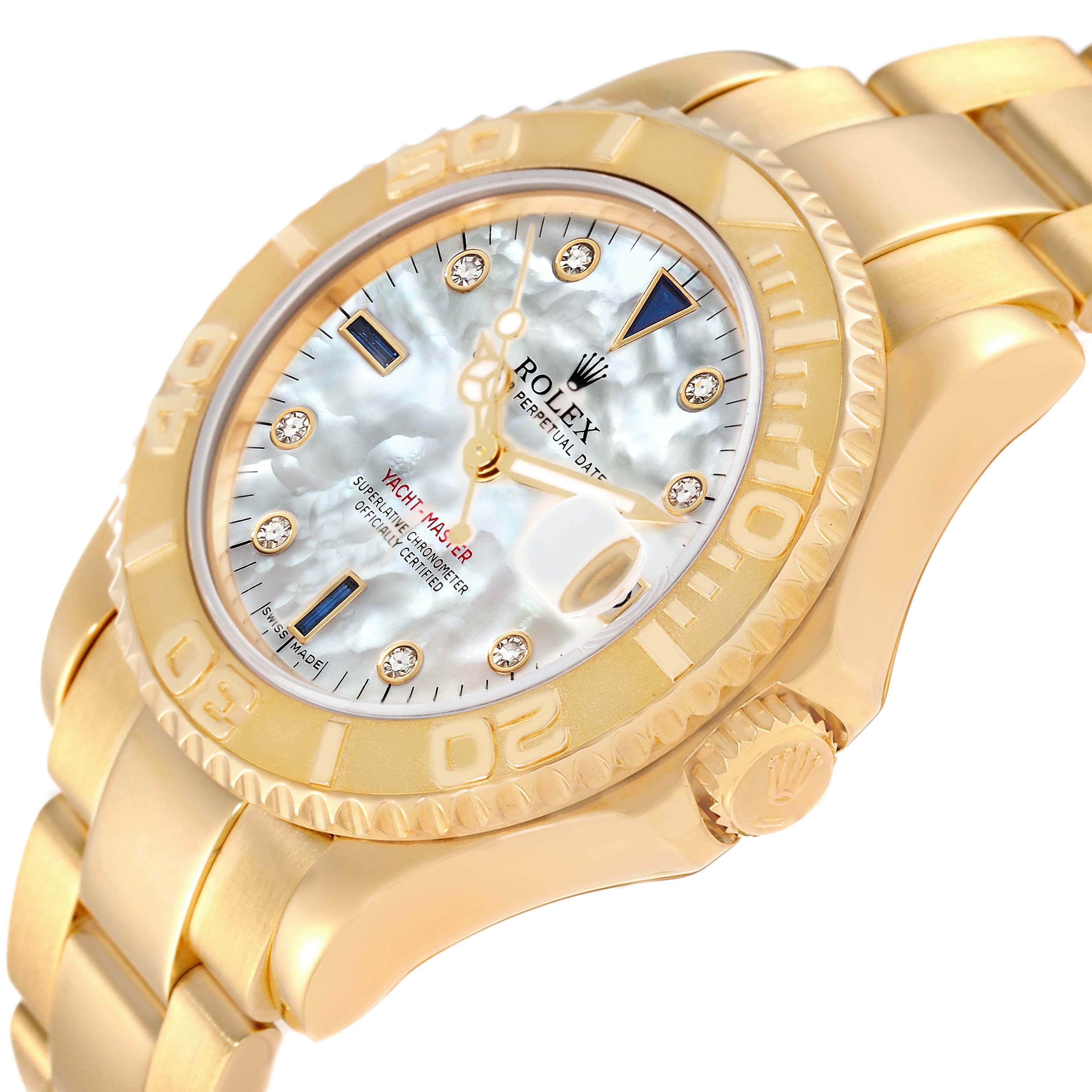 Rolex Yachtmaster Midsize 18K Yellow Gold MOP Diamond Dial Unisex Watch 68628