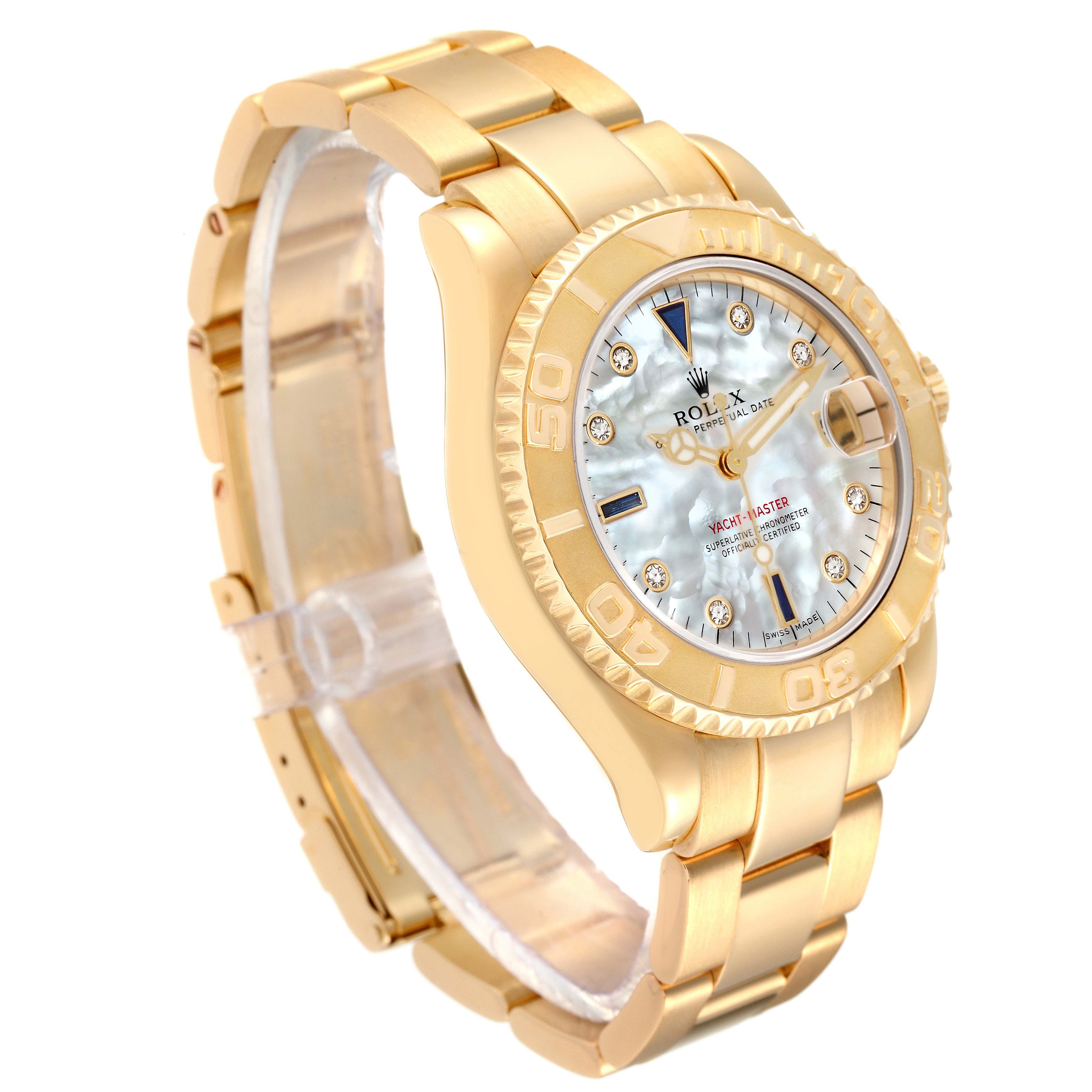 Rolex Yachtmaster Midsize 18K Yellow Gold MOP Diamond Dial Unisex Watch 68628